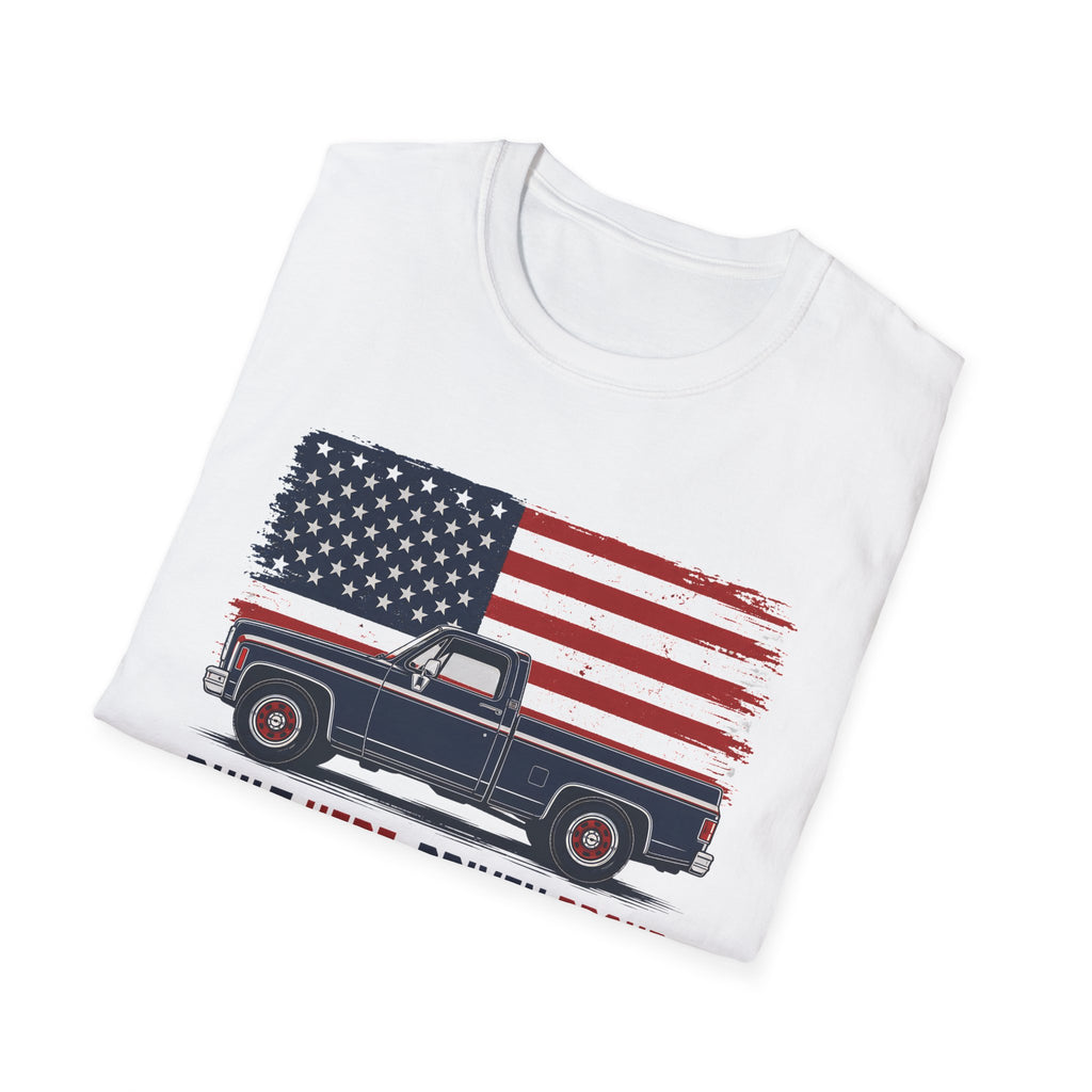 Built Here, Driven Proud Truck T-Shirt — American Flag Vintage Pickup Tee