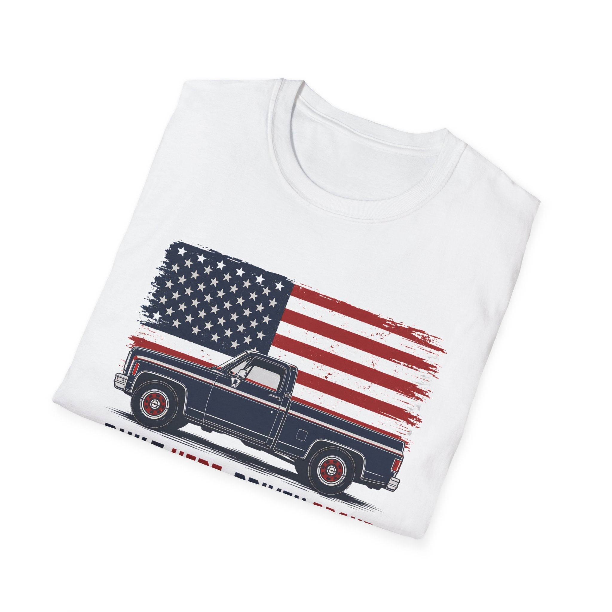 Built Here, Driven Proud Truck T-Shirt — American Flag Vintage Pickup Tee
