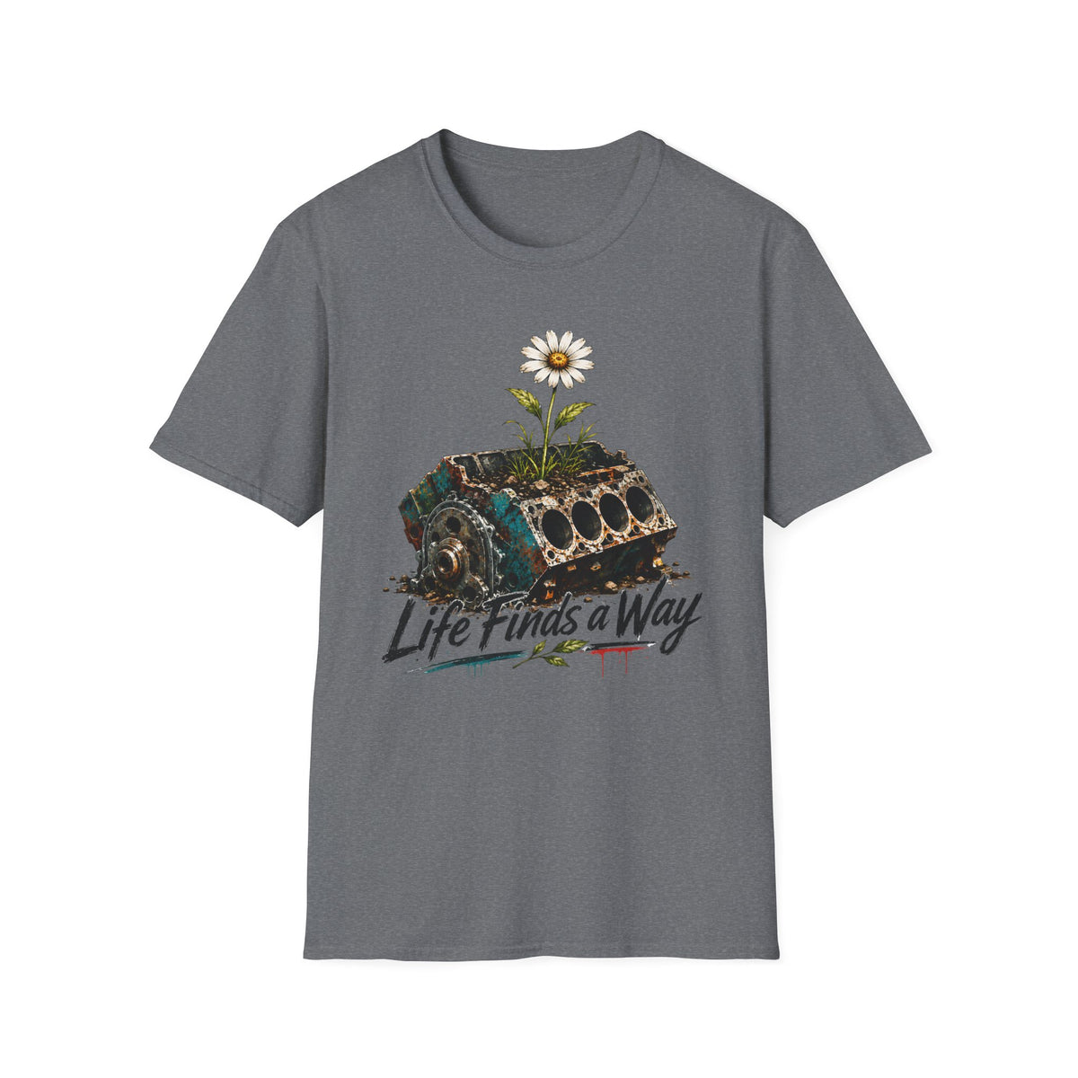 T-Shirt — 'Life Finds a Way' Daisy Rising from Rust Graphic Tee