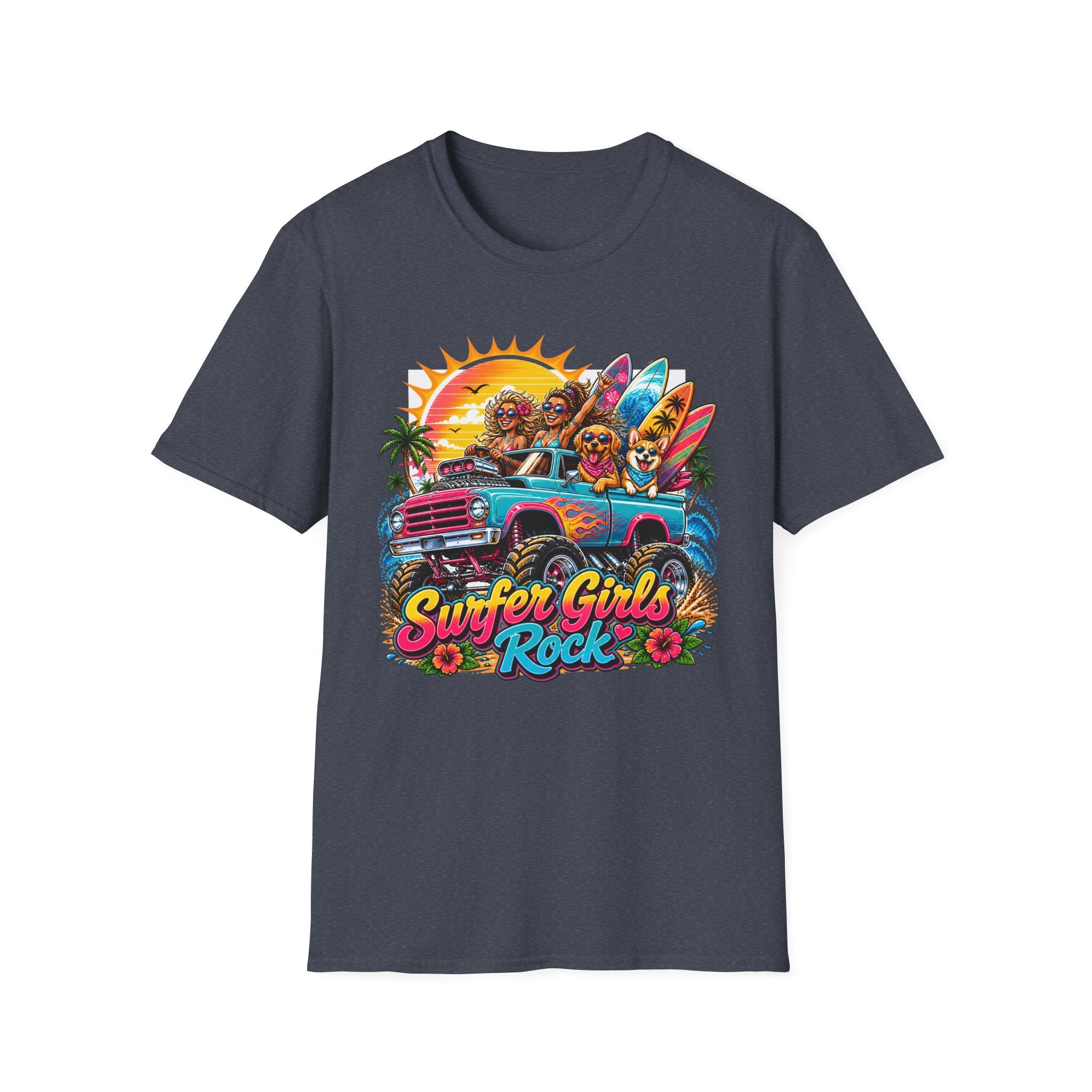 Surfer Girls Rock T-Shirt — Retro Beach Skull Surfboard Tee