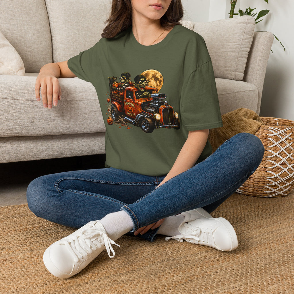 Halloween Hot Rod T‑Shirt — Vintage Monster Truck with Full Moon