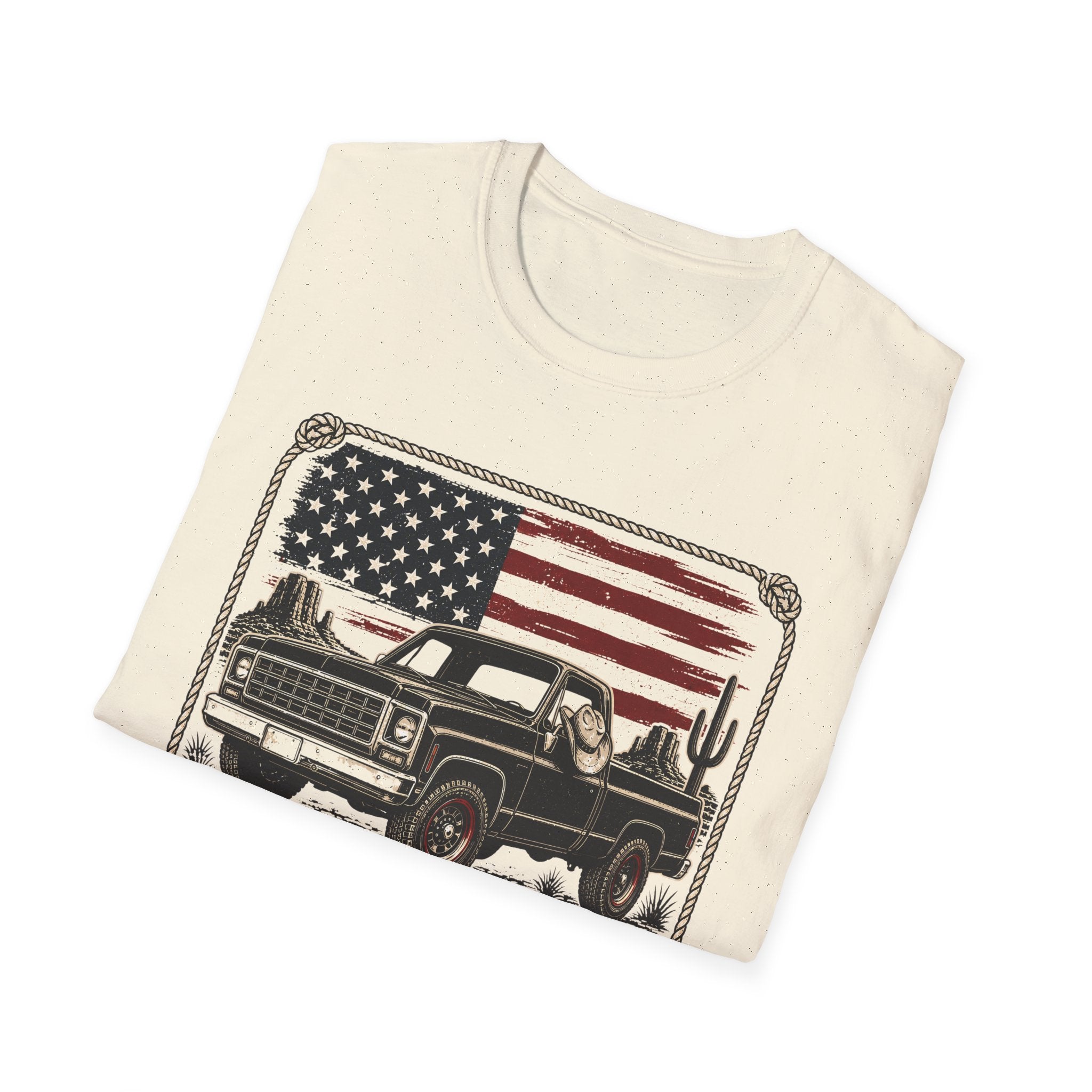 Made in America Truck T-Shirt — "Made in America. Built for the Land." Patriotic Vintage Pickup Tee