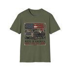 Made in America Truck T-Shirt — "Made in America. Built for the Land." Patriotic Vintage Pickup Tee