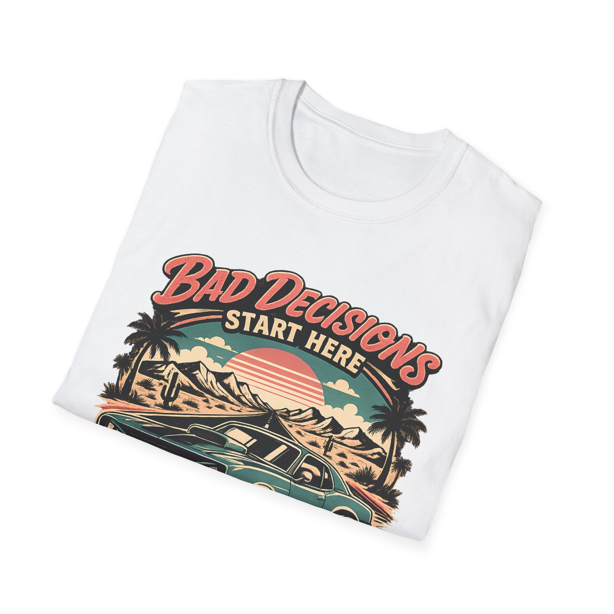 Bad Decisions Start Here Vintage Muscle Car T-Shirt — "Full Tank No Plan"