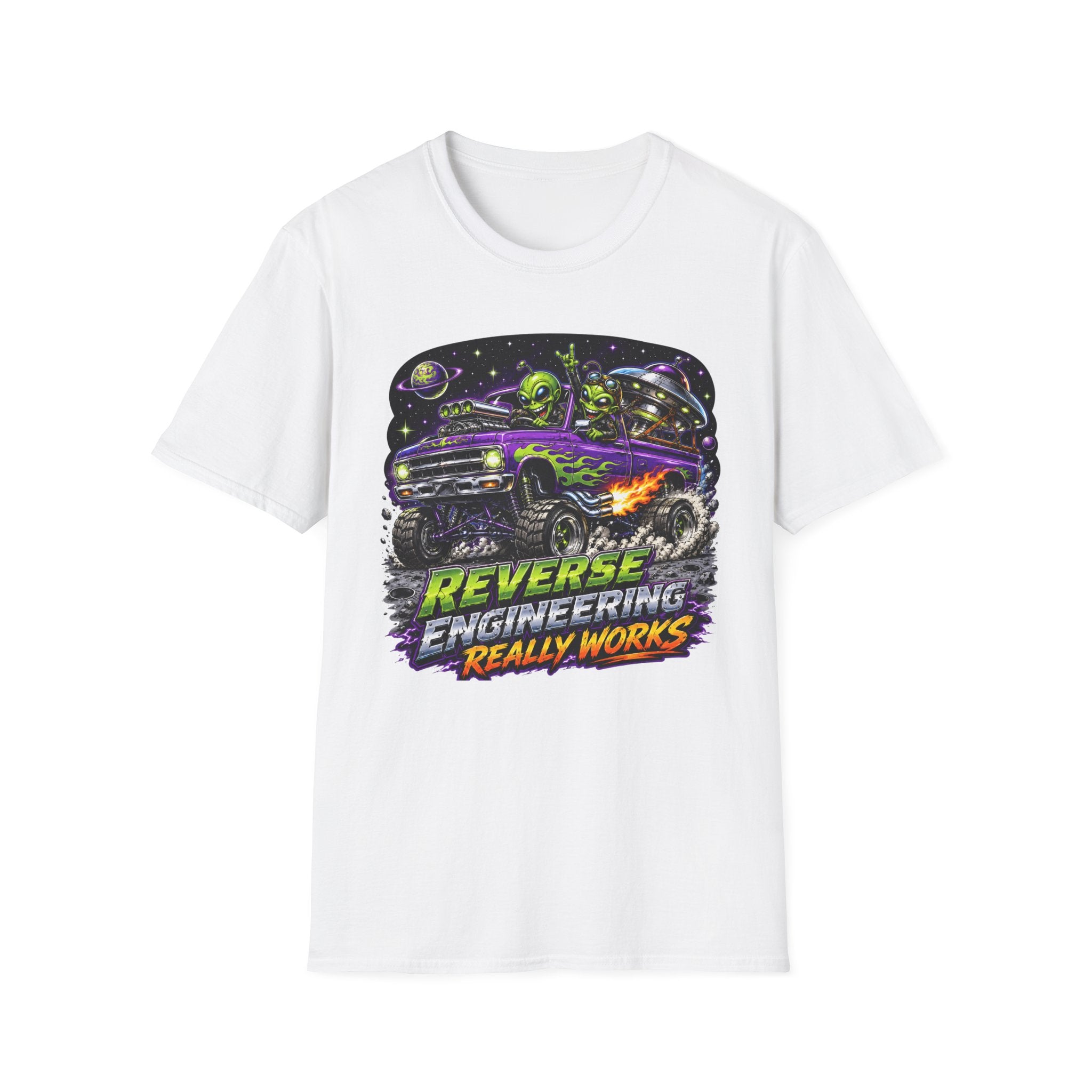 T-Shirt — "Reverse Engineering Really Works" Alien Hot Rod Graphic Tee
