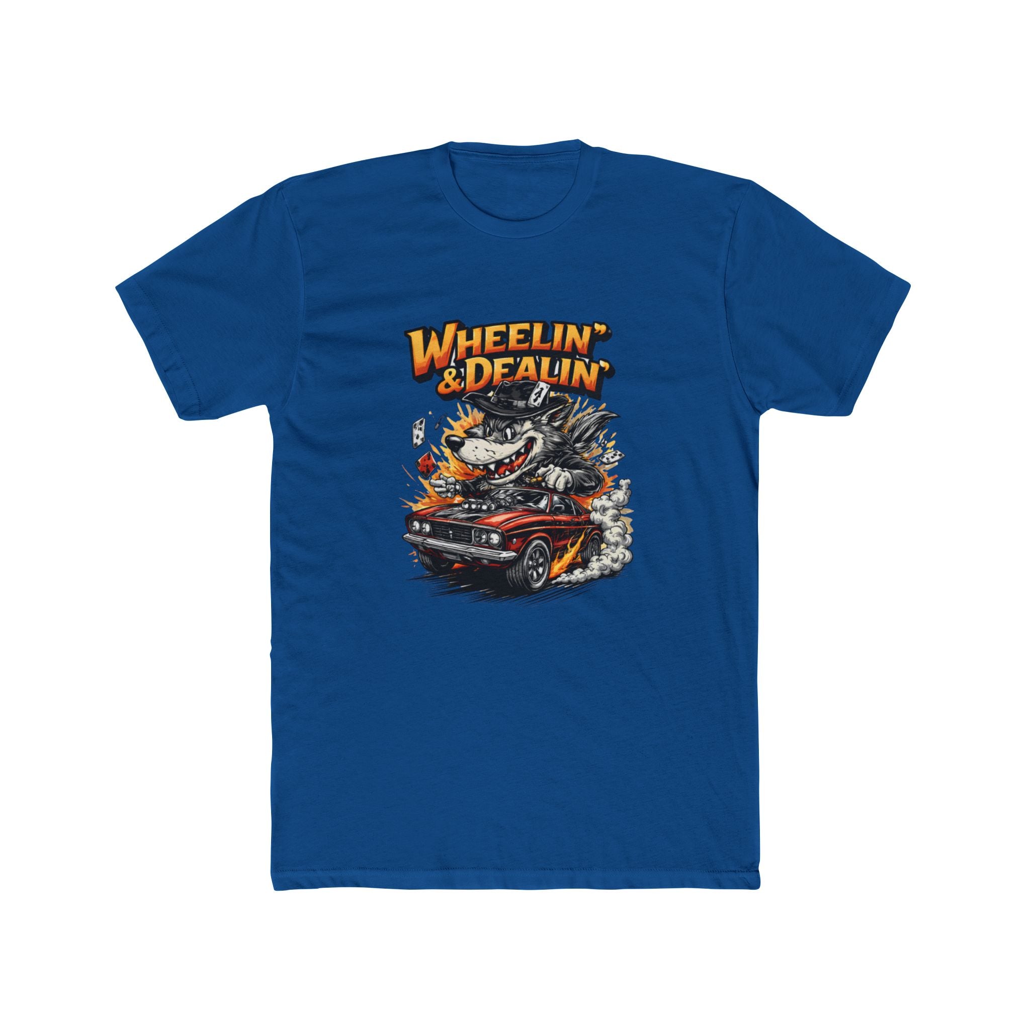 T-Shirt — "Wheelin' & Dealin'" Vintage Hot Rod Wolf Graphic Tee