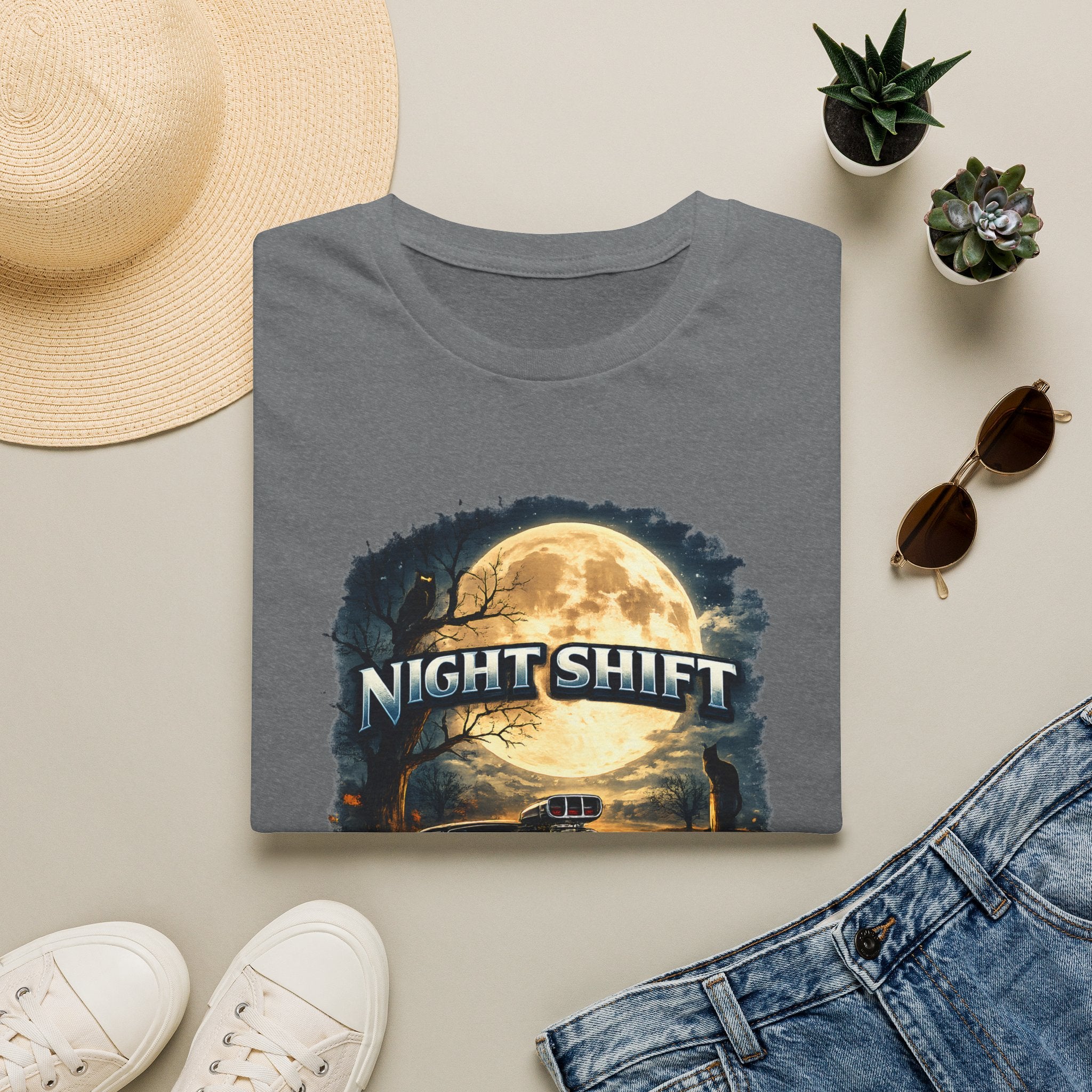 Night Shift T-Shirt — Vintage Full Moon Trucking Tee for Night Drivers
