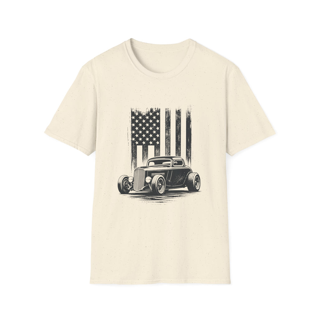 Classic Hot Rod T-Shirt with Distressed American Flag