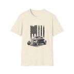 Classic Hot Rod T-Shirt with Distressed American Flag