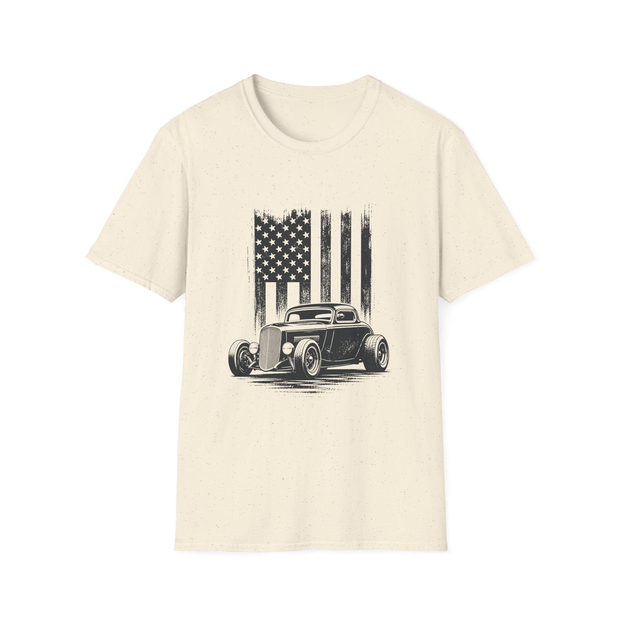 Classic Hot Rod T-Shirt with Distressed American Flag