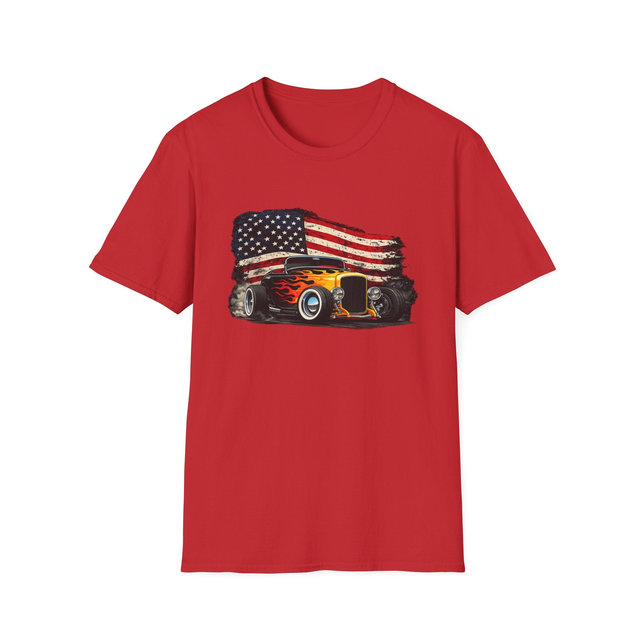 American Hot Rod T-Shirt – Vintage Flag Car Graphic