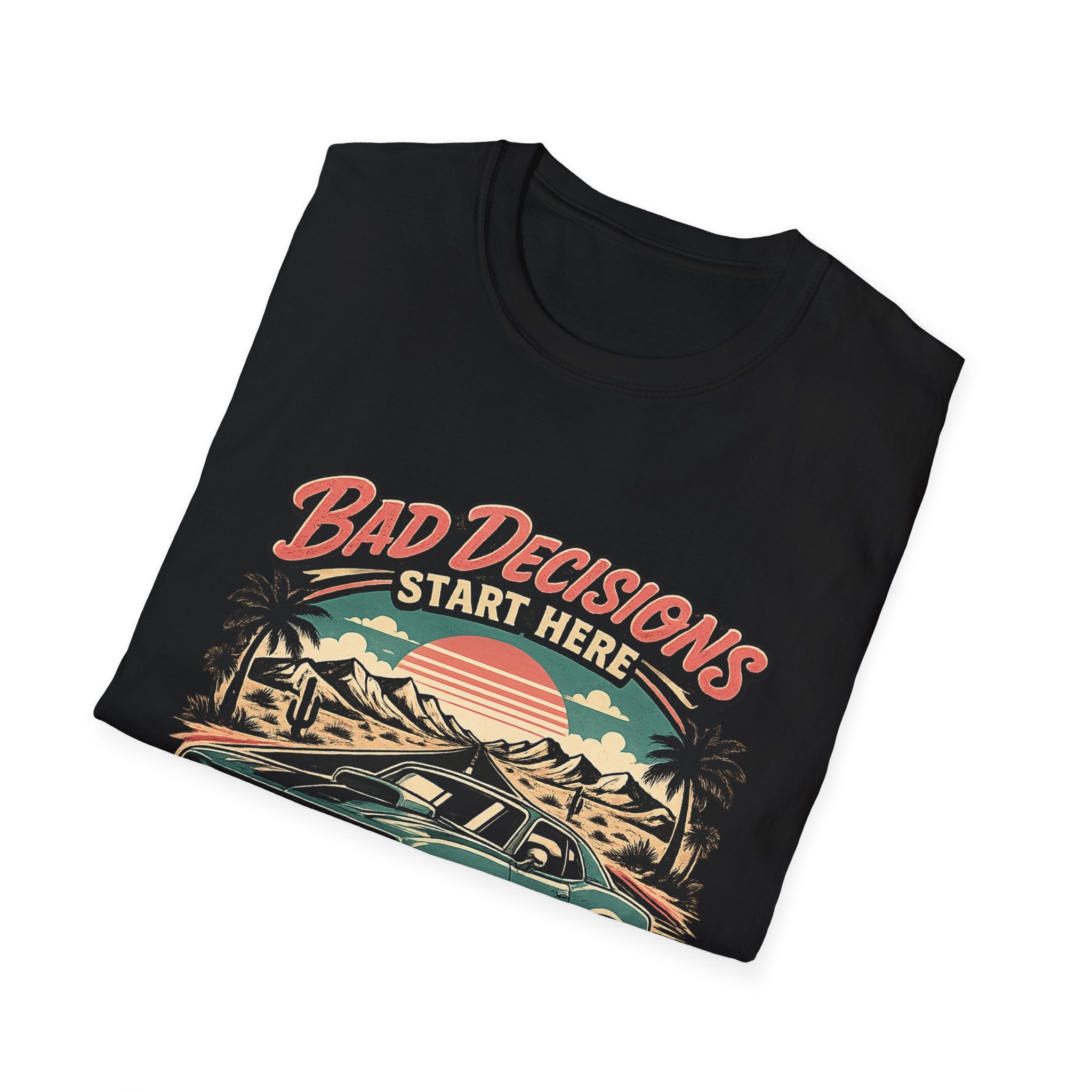 Bad Decisions Start Here Vintage Muscle Car T-Shirt — "Full Tank No Plan"
