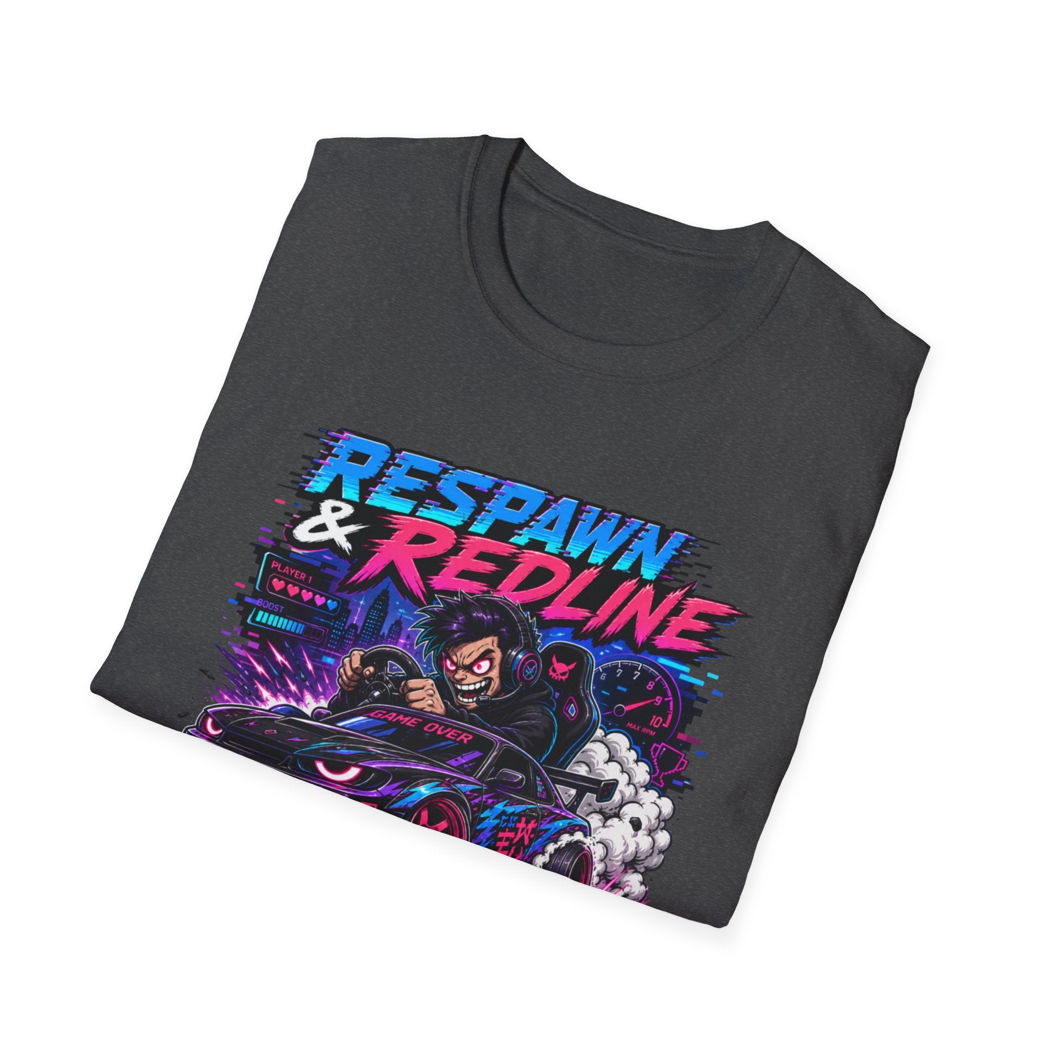 T-Shirt — "Respawn & Redline: No Lag Just Drift" Retro Gaming Drift Car Tee