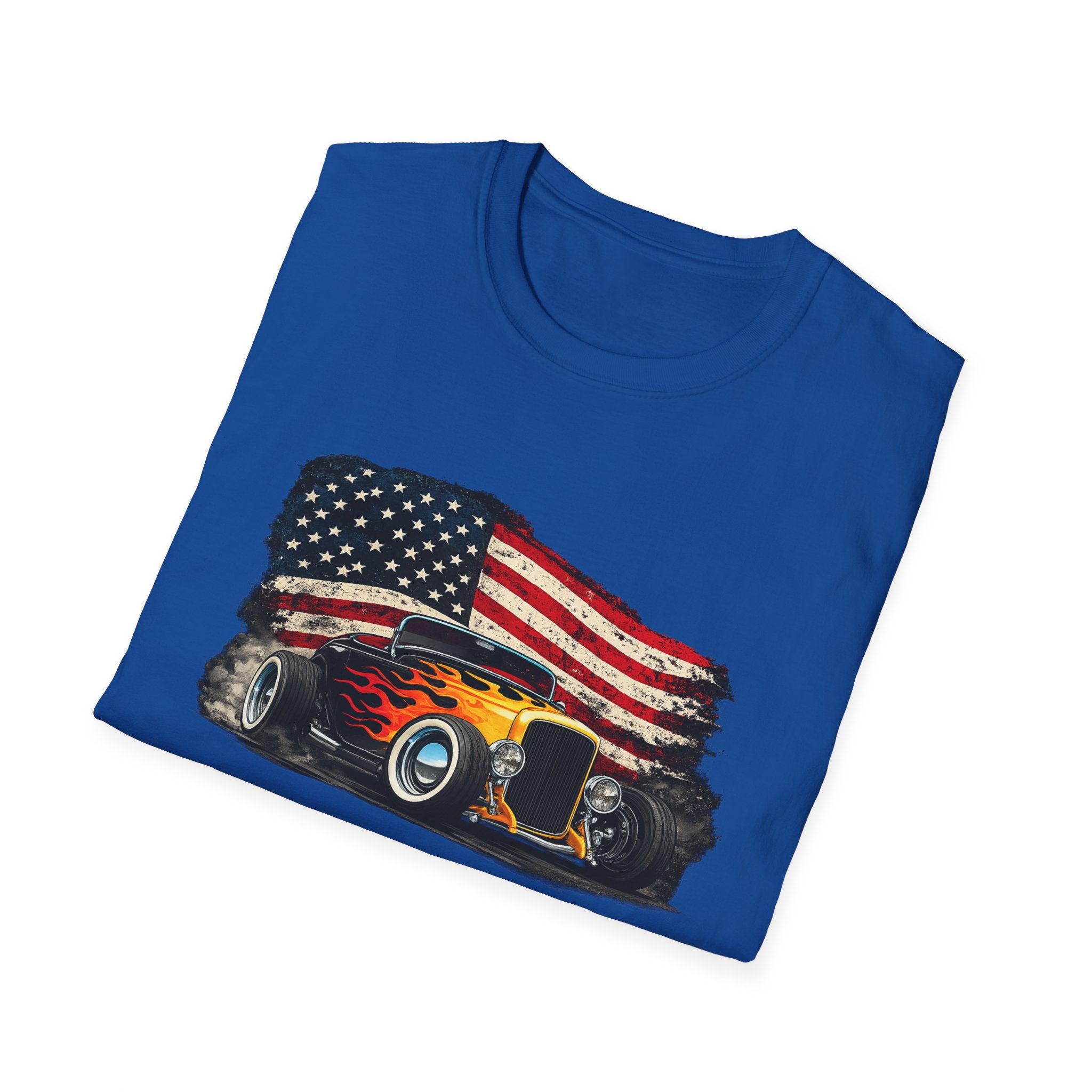 American Hot Rod T-Shirt – Vintage Flag Car Graphic