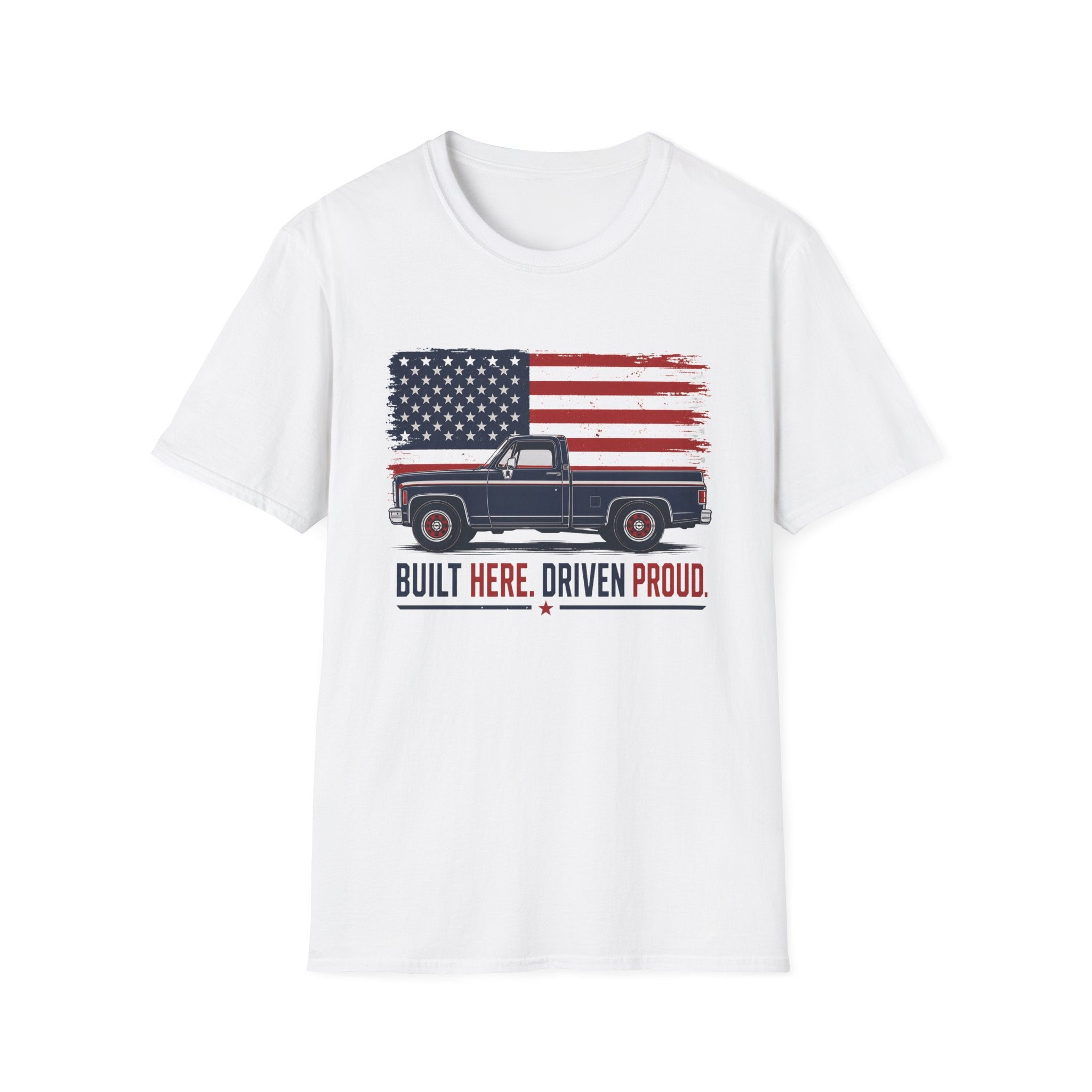 Built Here, Driven Proud Truck T-Shirt — American Flag Vintage Pickup Tee
