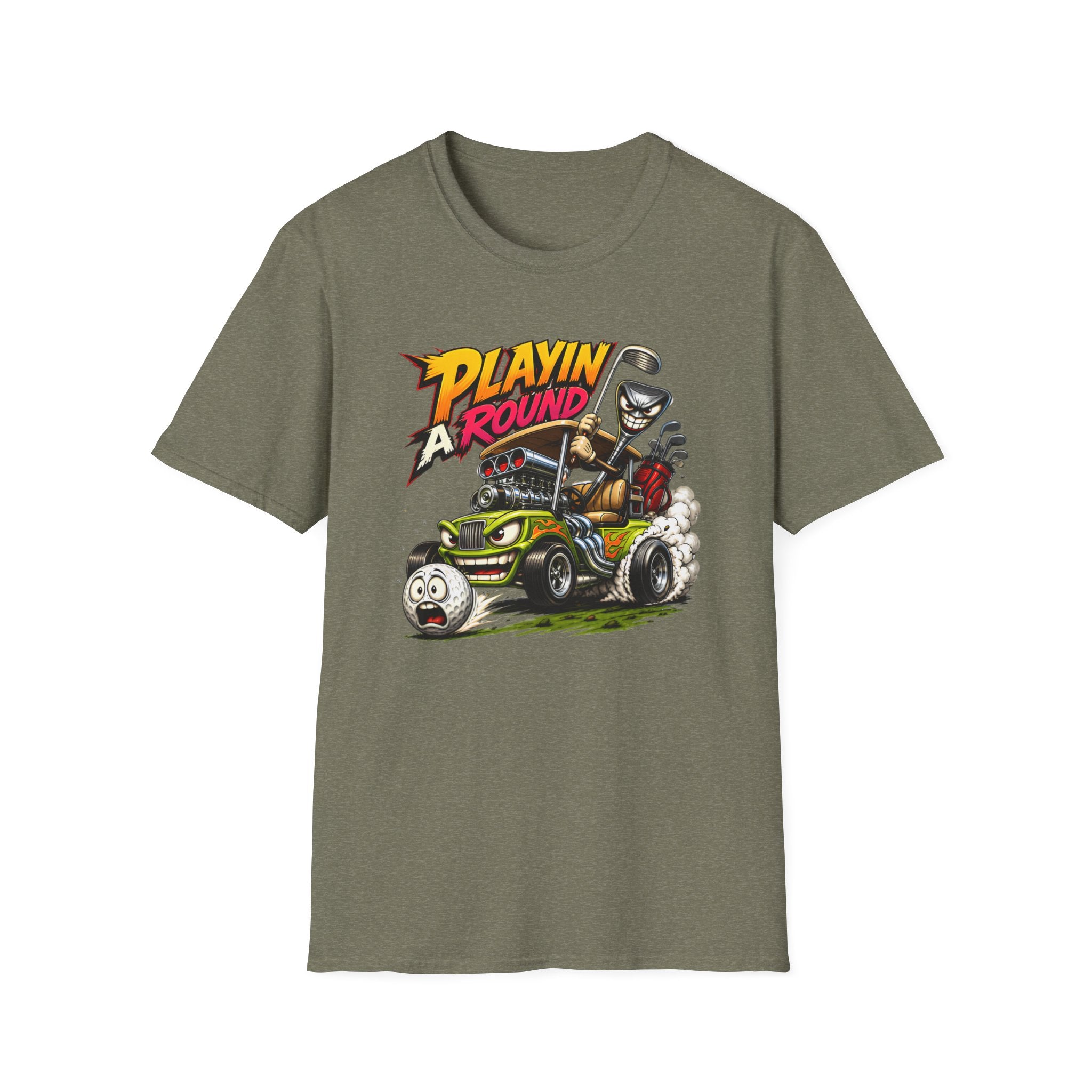 Golf Cart T-Shirt — "Playin' Around" Retro Cartoon Driving Design