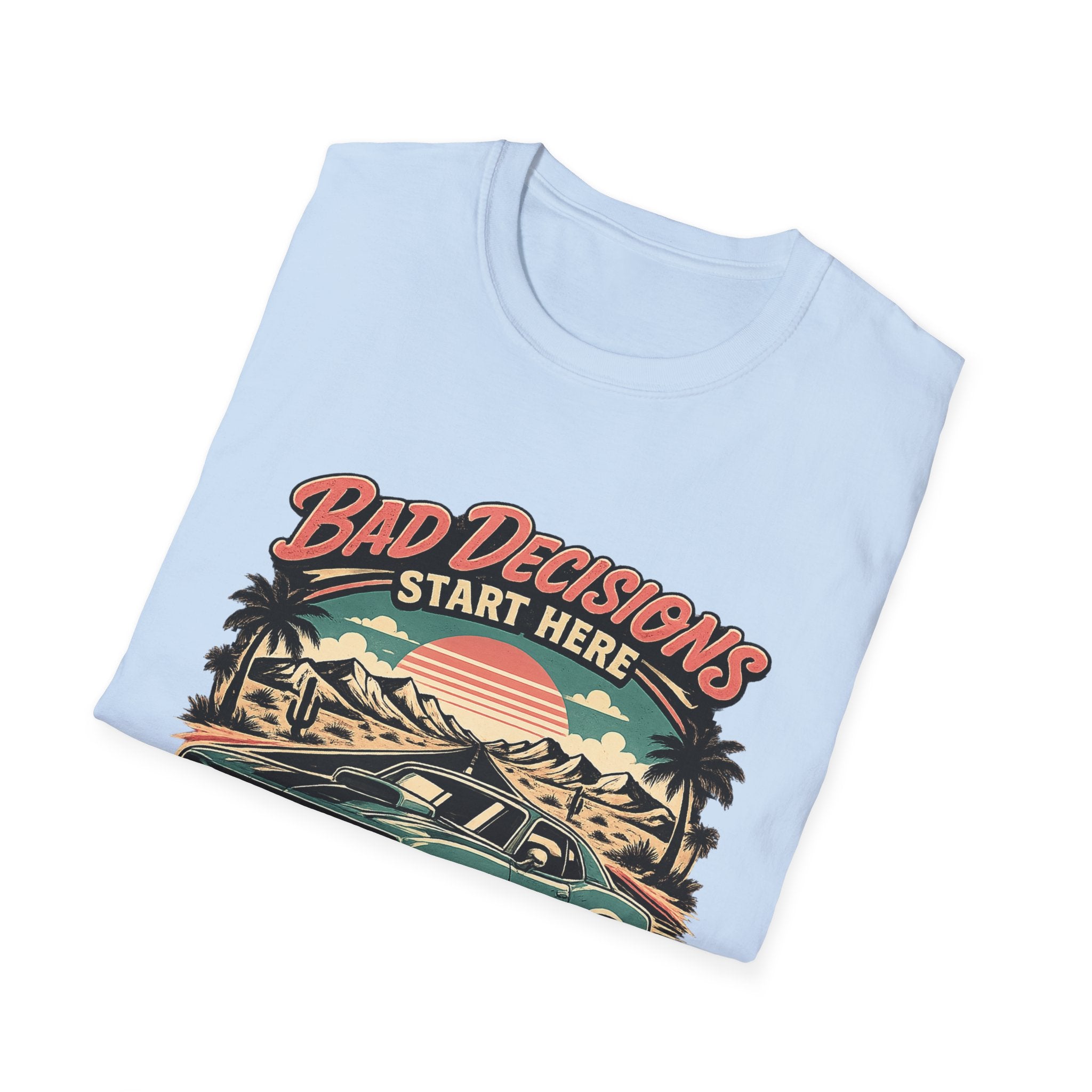 Bad Decisions Start Here Vintage Muscle Car T-Shirt — "Full Tank No Plan"
