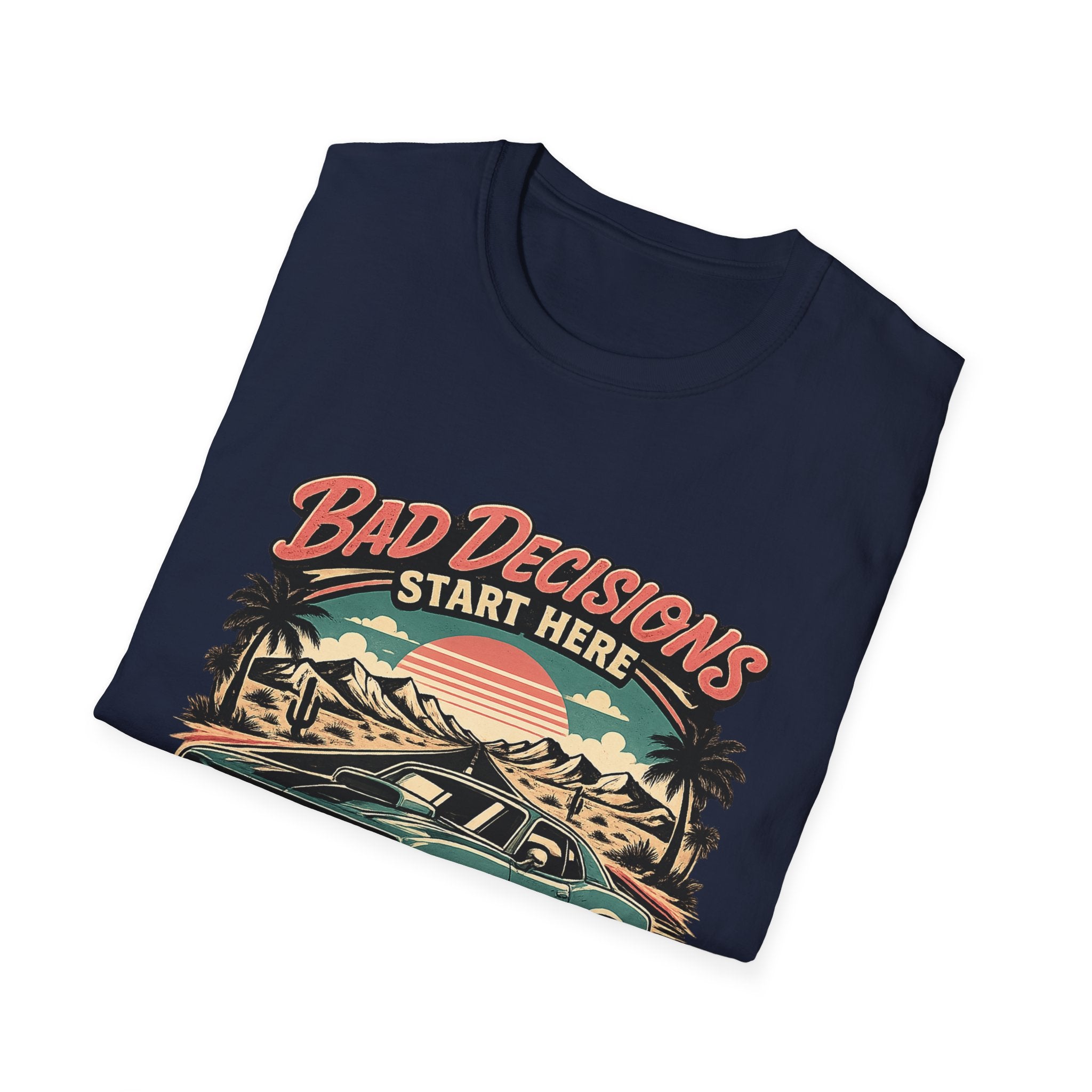Bad Decisions Start Here Vintage Muscle Car T-Shirt — "Full Tank No Plan"