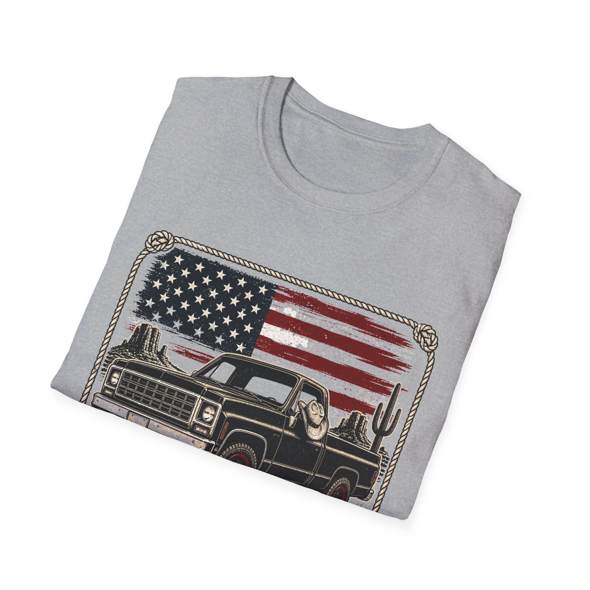 Made in America Truck T-Shirt — "Made in America. Built for the Land." Patriotic Vintage Pickup Tee