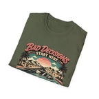 Bad Decisions Start Here Vintage Muscle Car T-Shirt — "Full Tank No Plan"