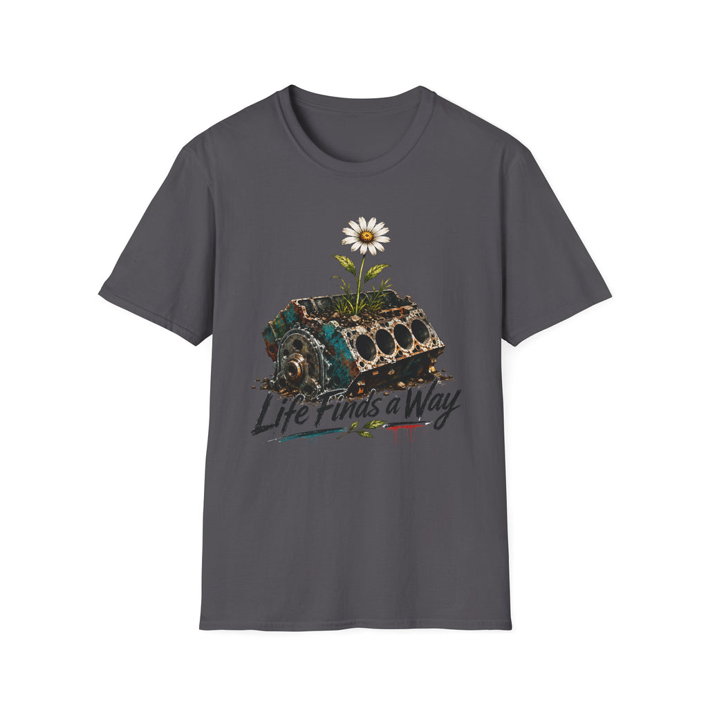 T-Shirt — 'Life Finds a Way' Daisy Rising from Rust Graphic Tee