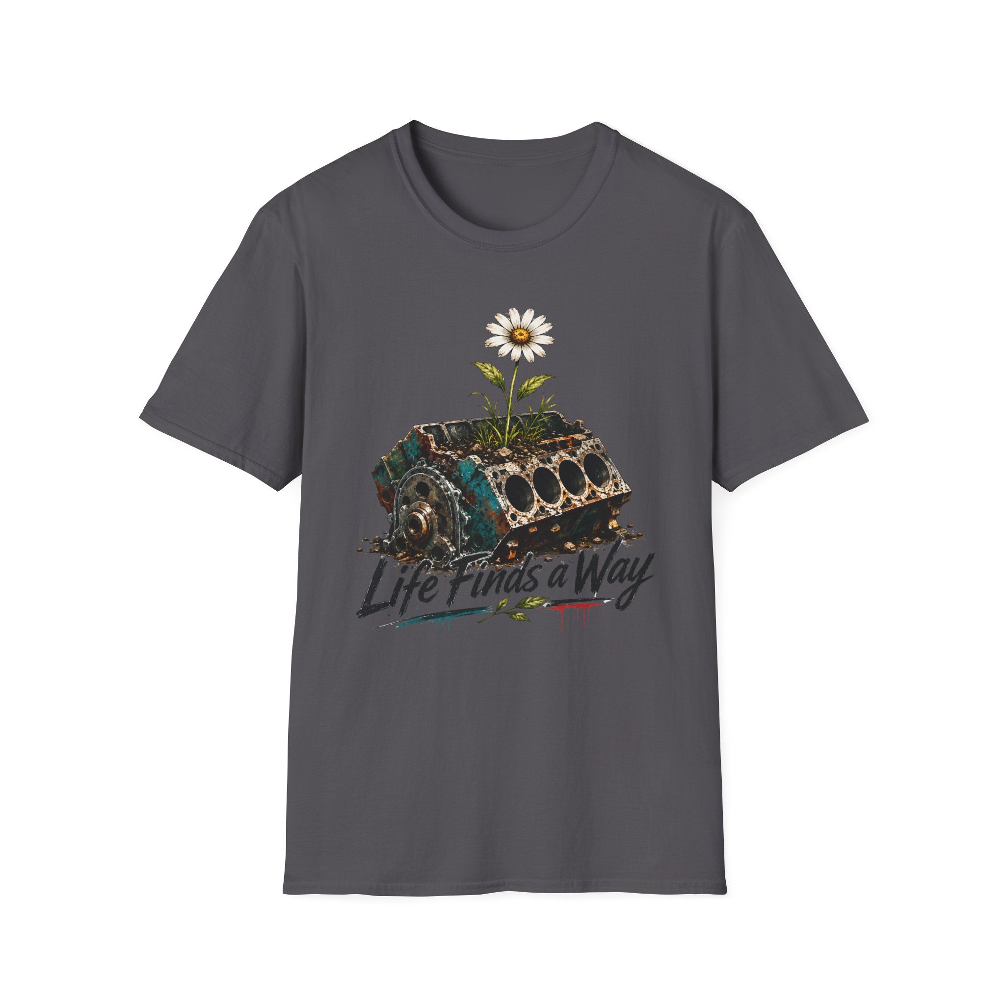 T-Shirt — 'Life Finds a Way' Daisy Rising from Rust Graphic Tee