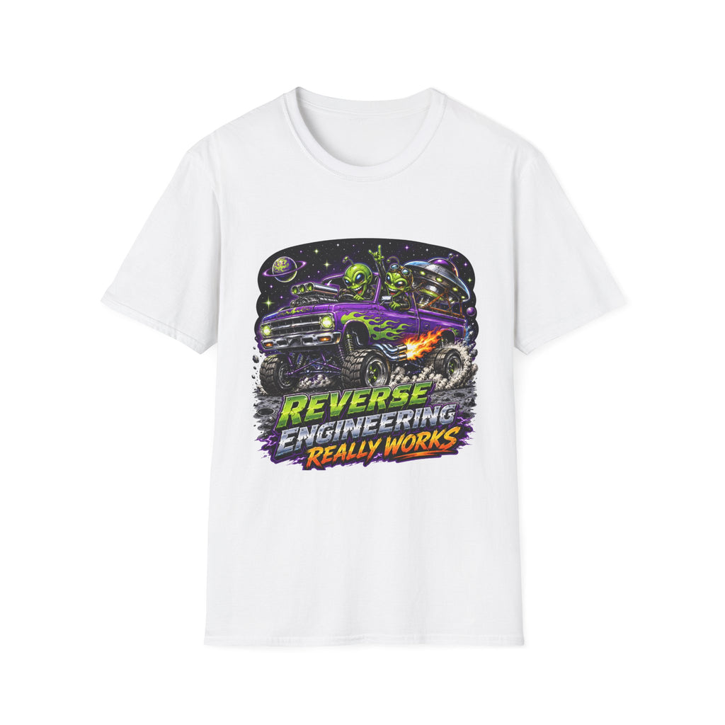 T-Shirt — "Reverse Engineering Really Works" Alien Hot Rod Graphic Tee