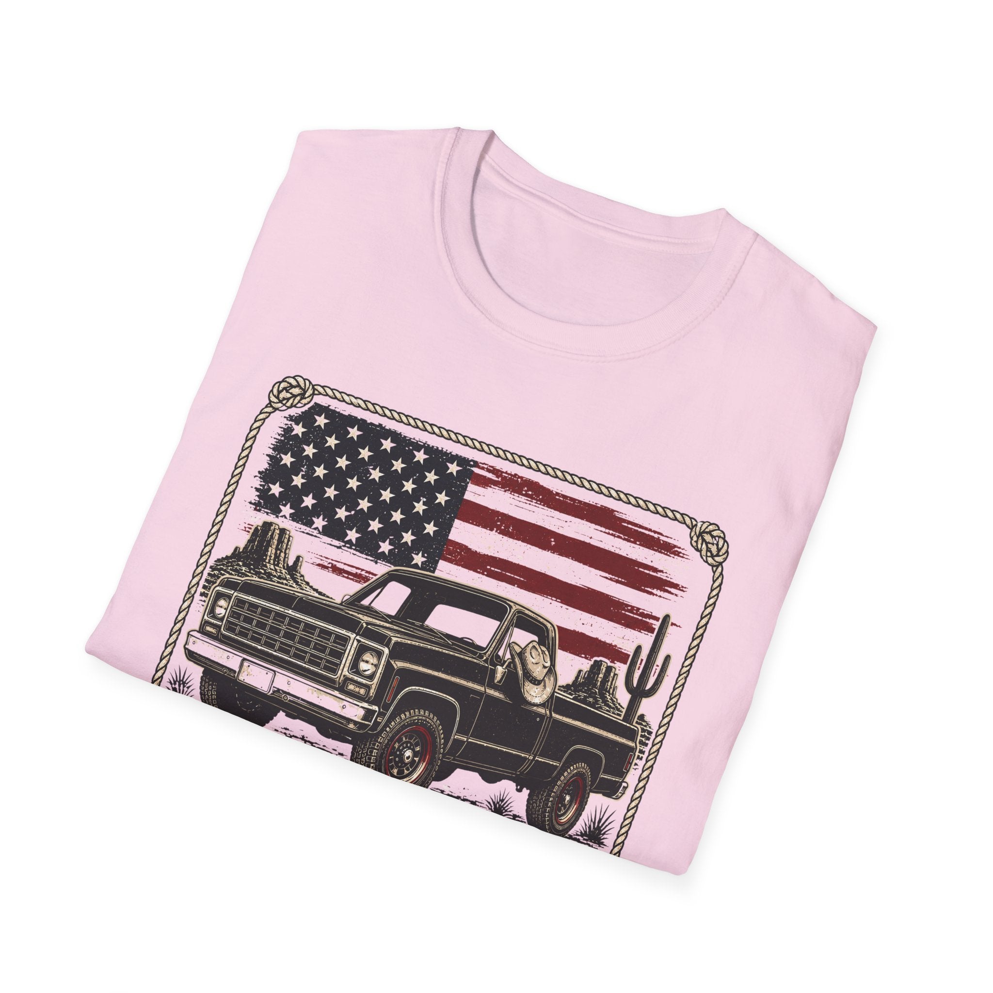 Made in America Truck T-Shirt — "Made in America. Built for the Land." Patriotic Vintage Pickup Tee