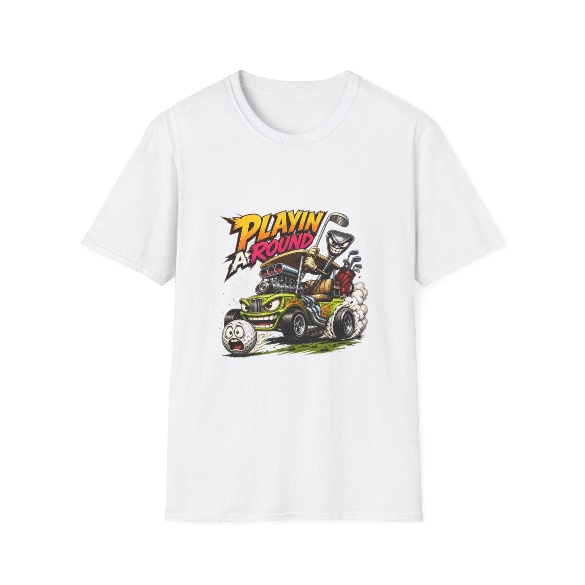 Golf Cart T-Shirt — "Playin' Around" Retro Cartoon Driving Design