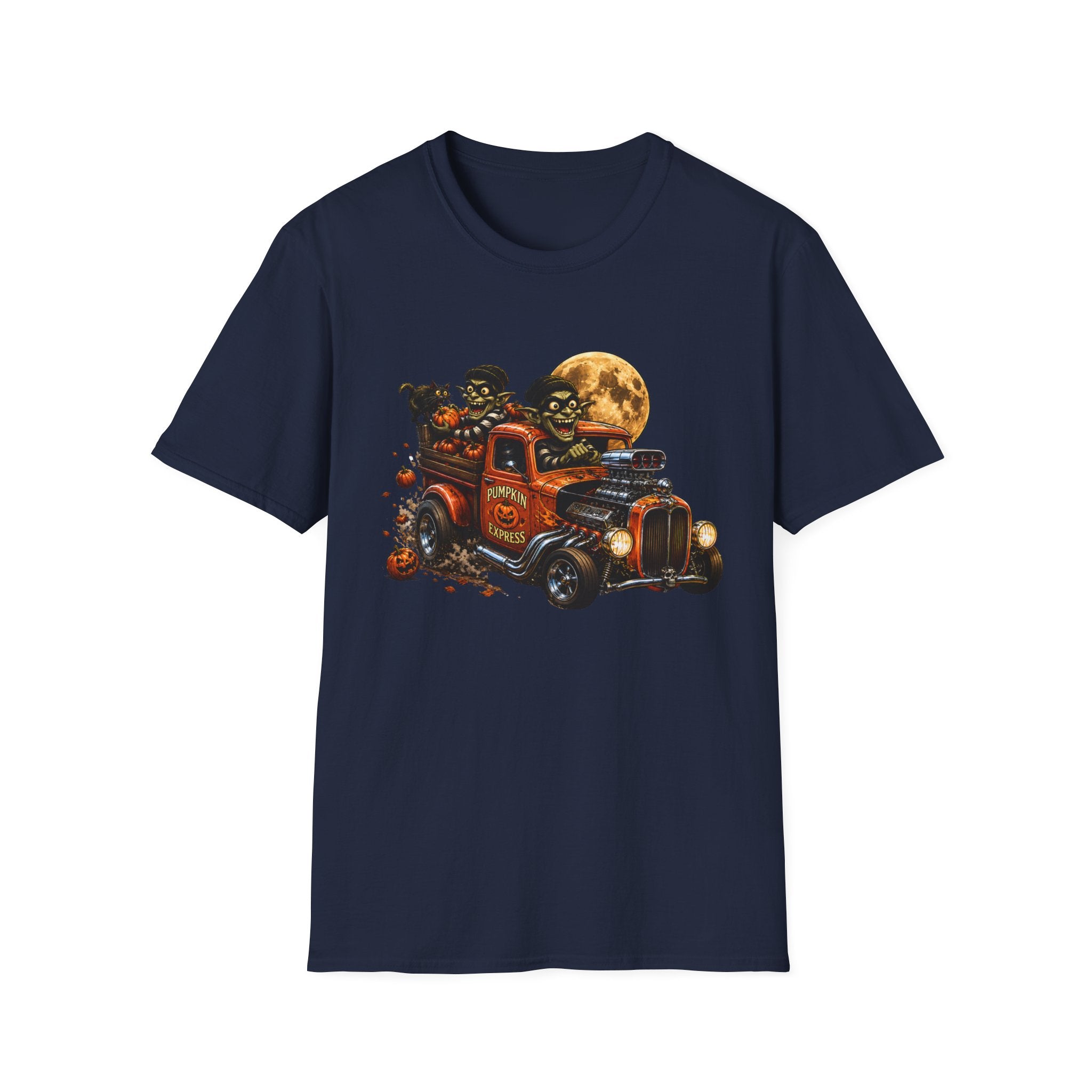 Halloween Hot Rod T‑Shirt — Vintage Monster Truck with Full Moon