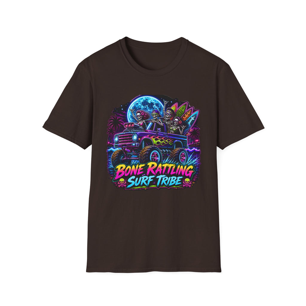 Bone Rattling Surf Tribe T-Shirt — Neon Skull Surf Van Graphic Tee