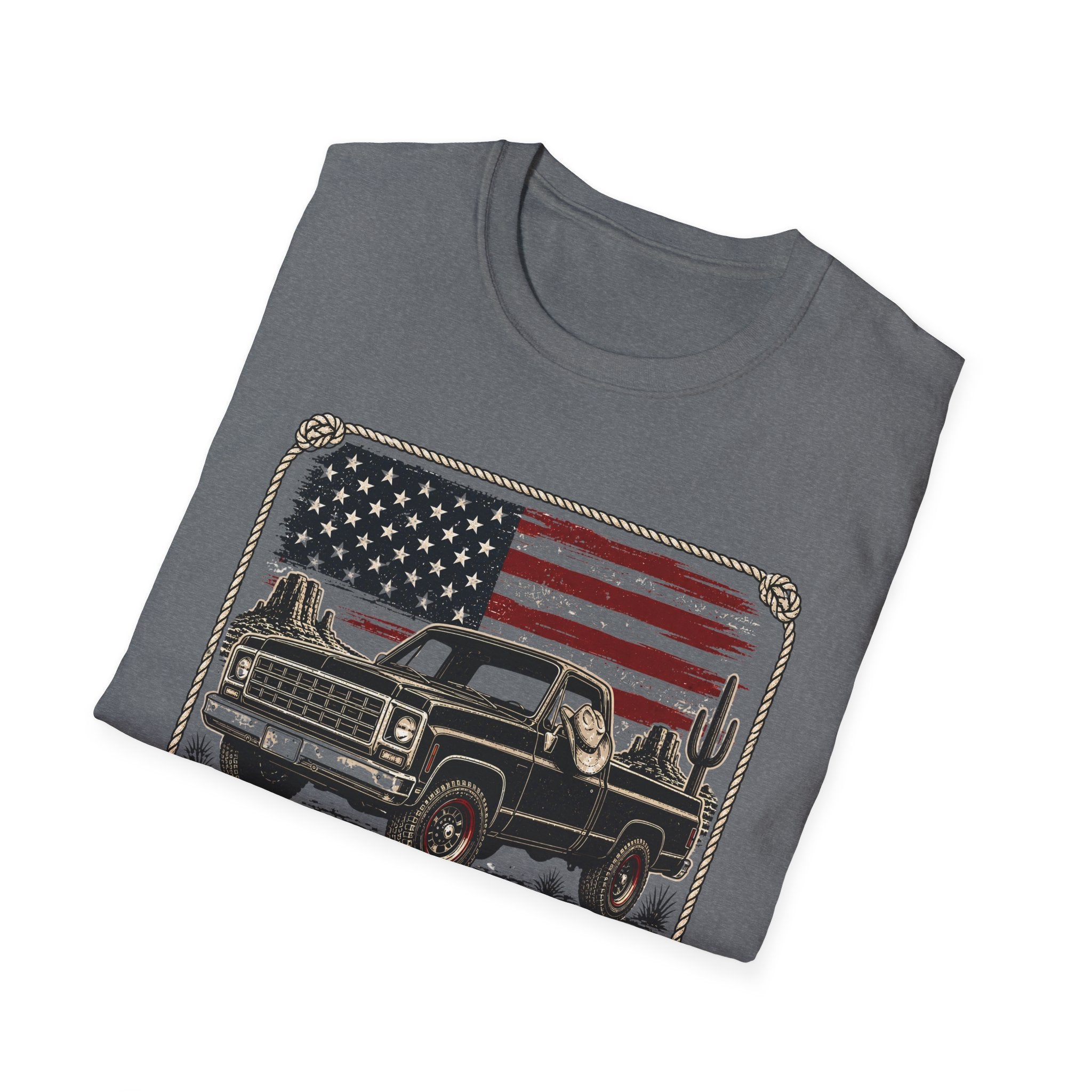 Made in America Truck T-Shirt — "Made in America. Built for the Land." Patriotic Vintage Pickup Tee