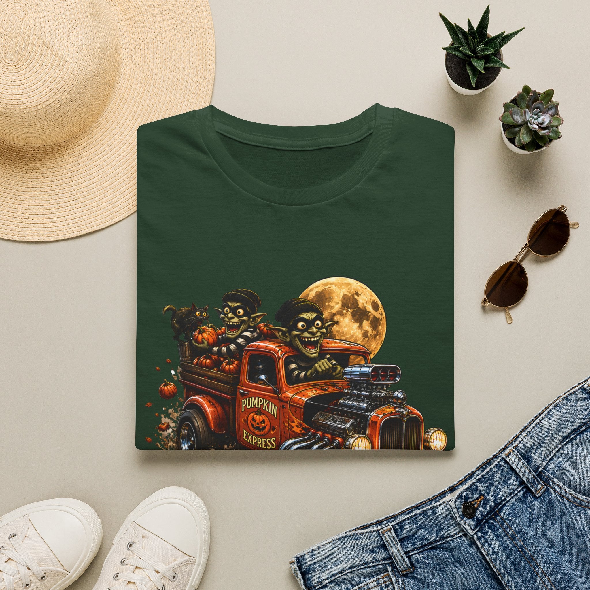 Halloween Hot Rod T‑Shirt — Vintage Monster Truck with Full Moon