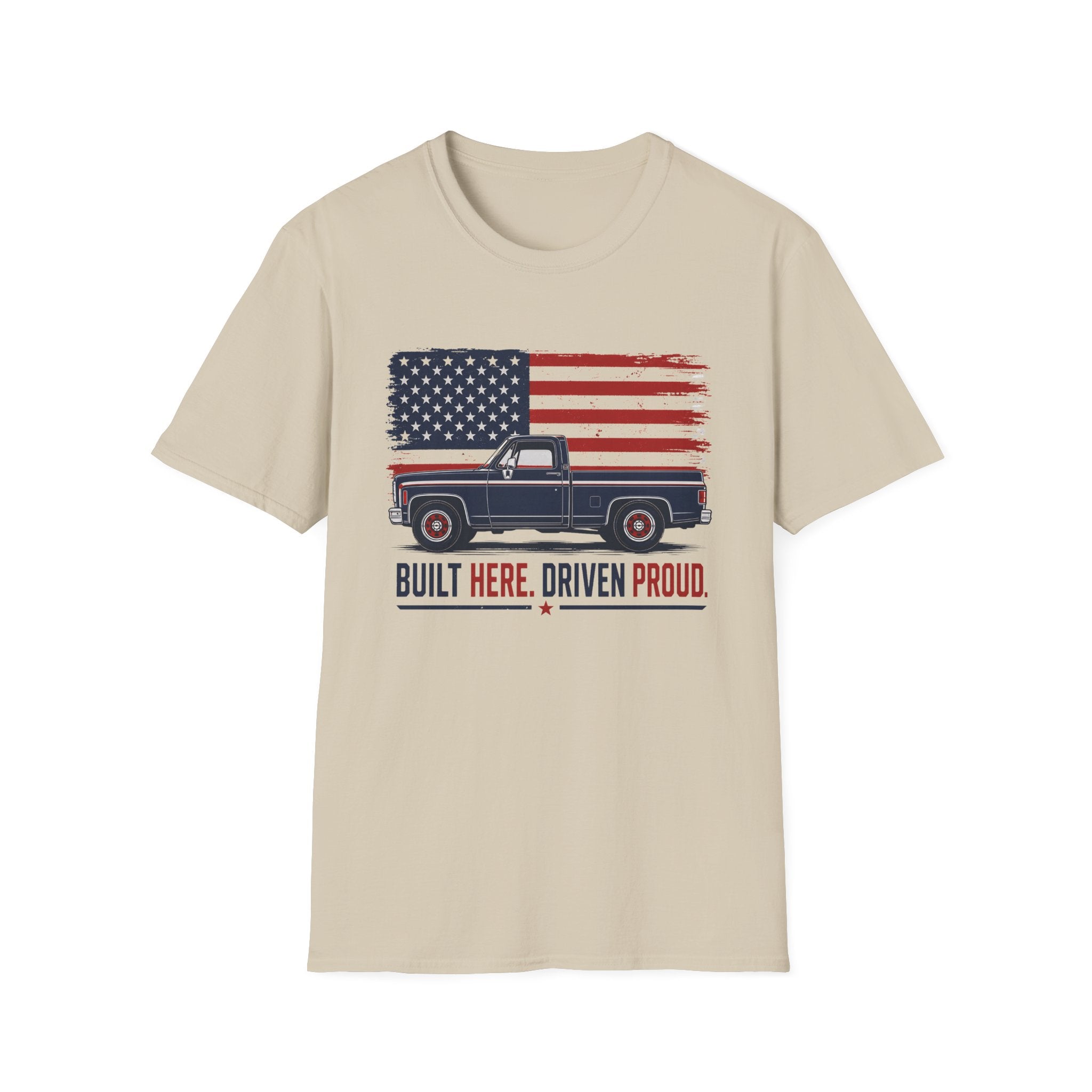 Built Here, Driven Proud Truck T-Shirt — American Flag Vintage Pickup Tee