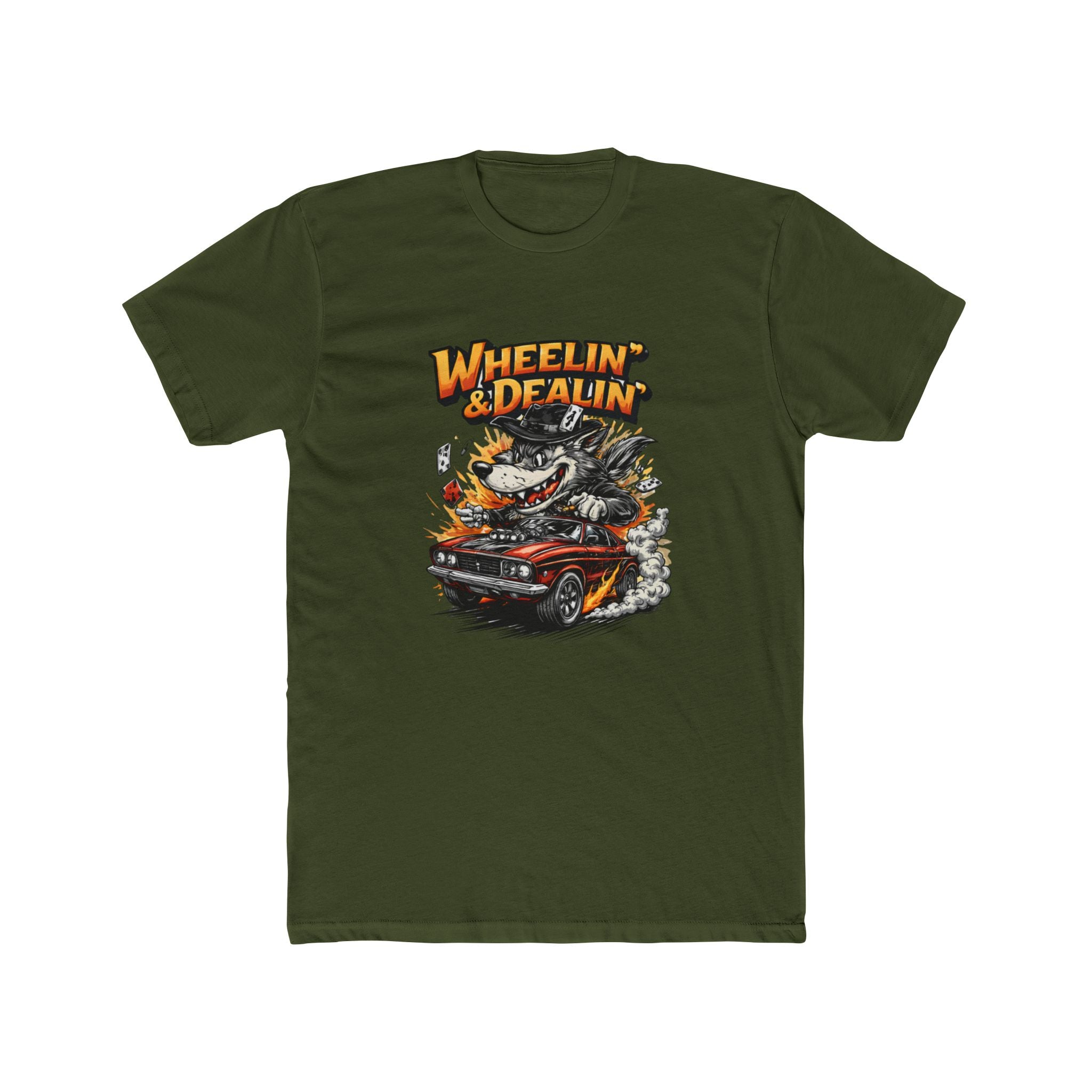T-Shirt — "Wheelin' & Dealin'" Vintage Hot Rod Wolf Graphic Tee