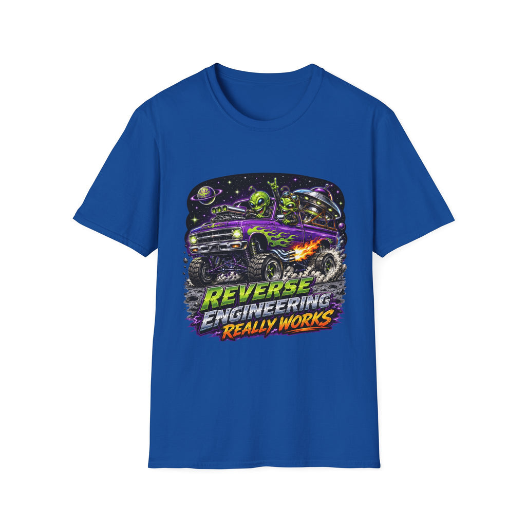 T-Shirt — "Reverse Engineering Really Works" Alien Hot Rod Graphic Tee