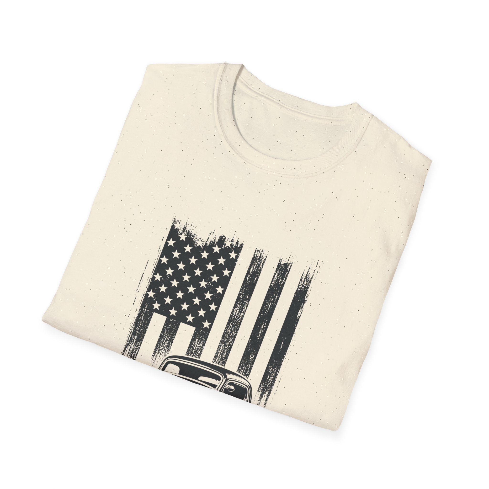 Classic Hot Rod T-Shirt with Distressed American Flag