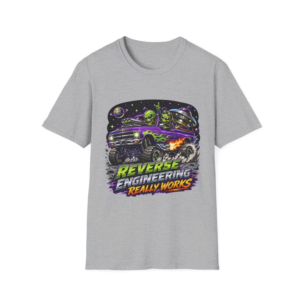 T-Shirt — "Reverse Engineering Really Works" Alien Hot Rod Graphic Tee