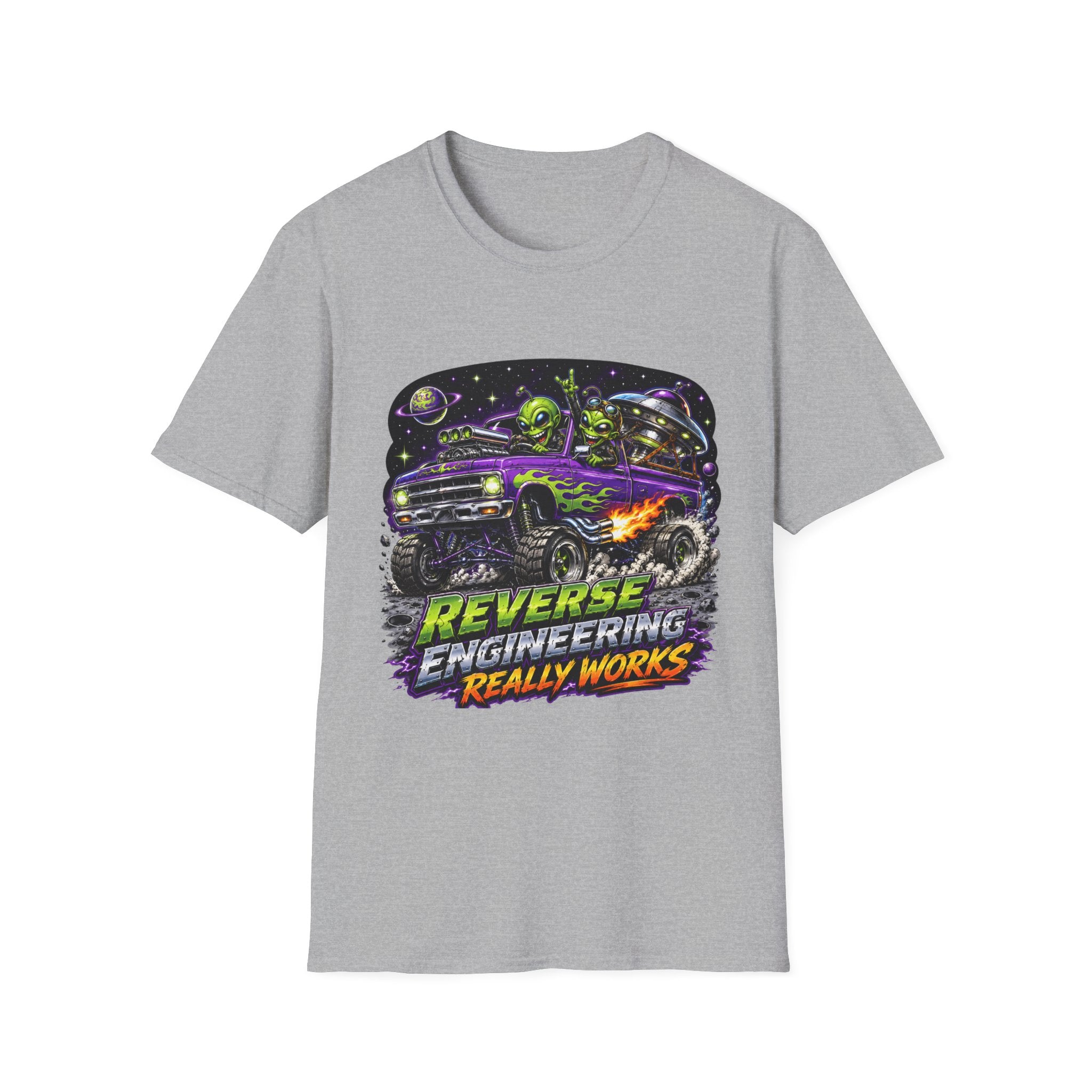 T-Shirt — "Reverse Engineering Really Works" Alien Hot Rod Graphic Tee