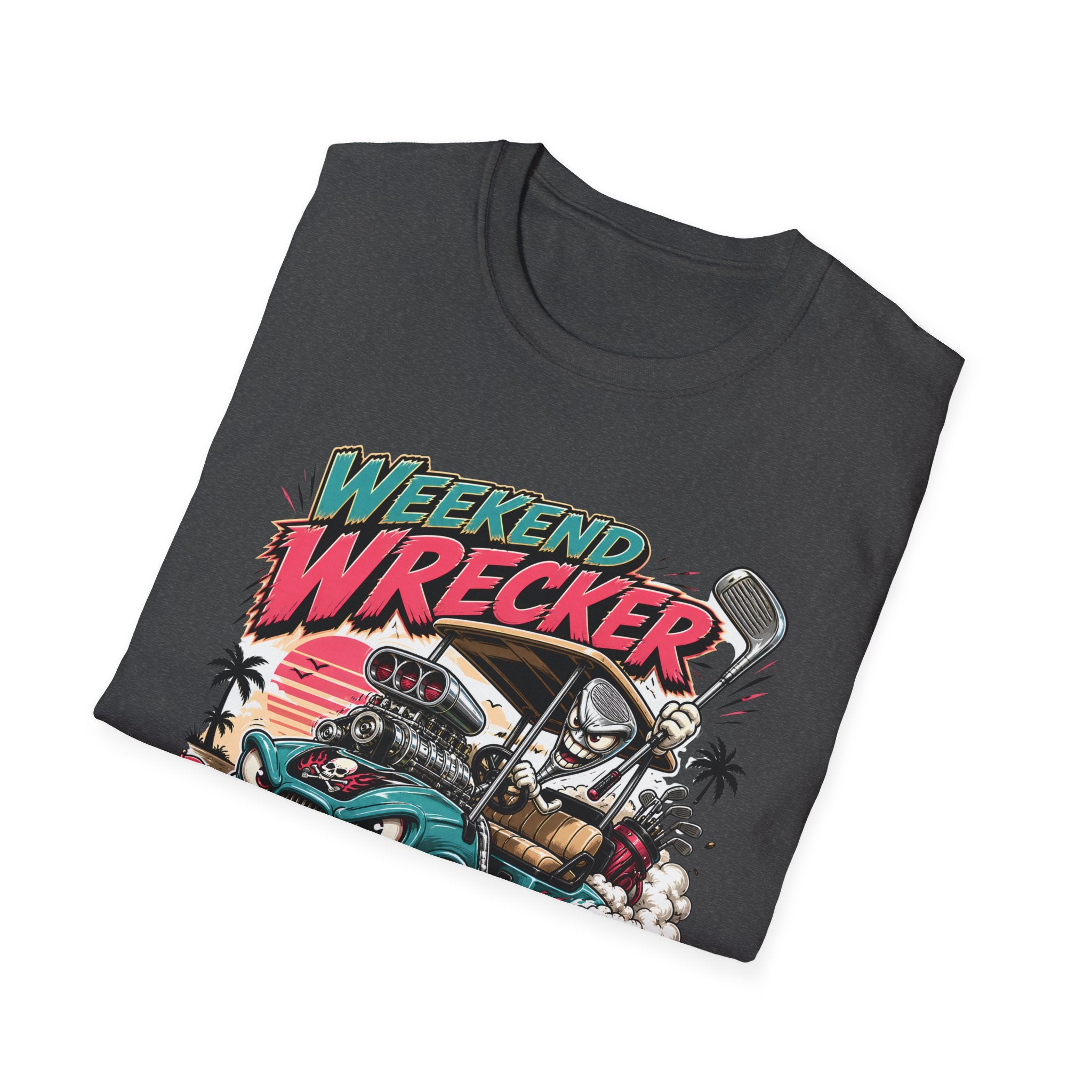 Weekend Wrecker Golf Cart T-Shirt — Retro Tropical Driving Club Tee