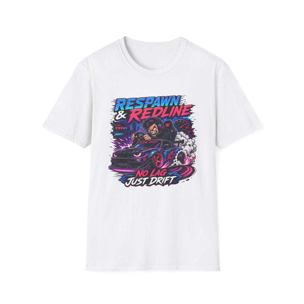 T-Shirt — "Respawn & Redline: No Lag Just Drift" Retro Gaming Drift Car Tee