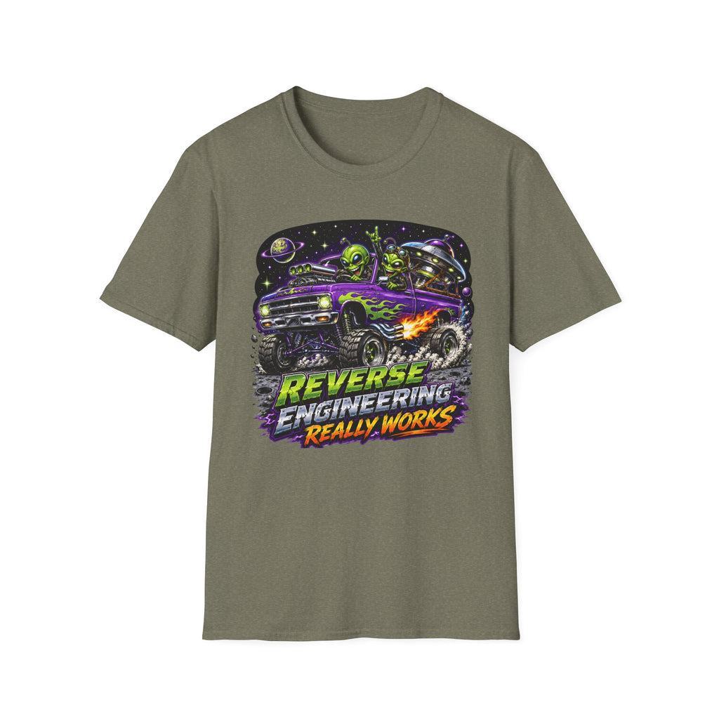 T-Shirt — "Reverse Engineering Really Works" Alien Hot Rod Graphic Tee