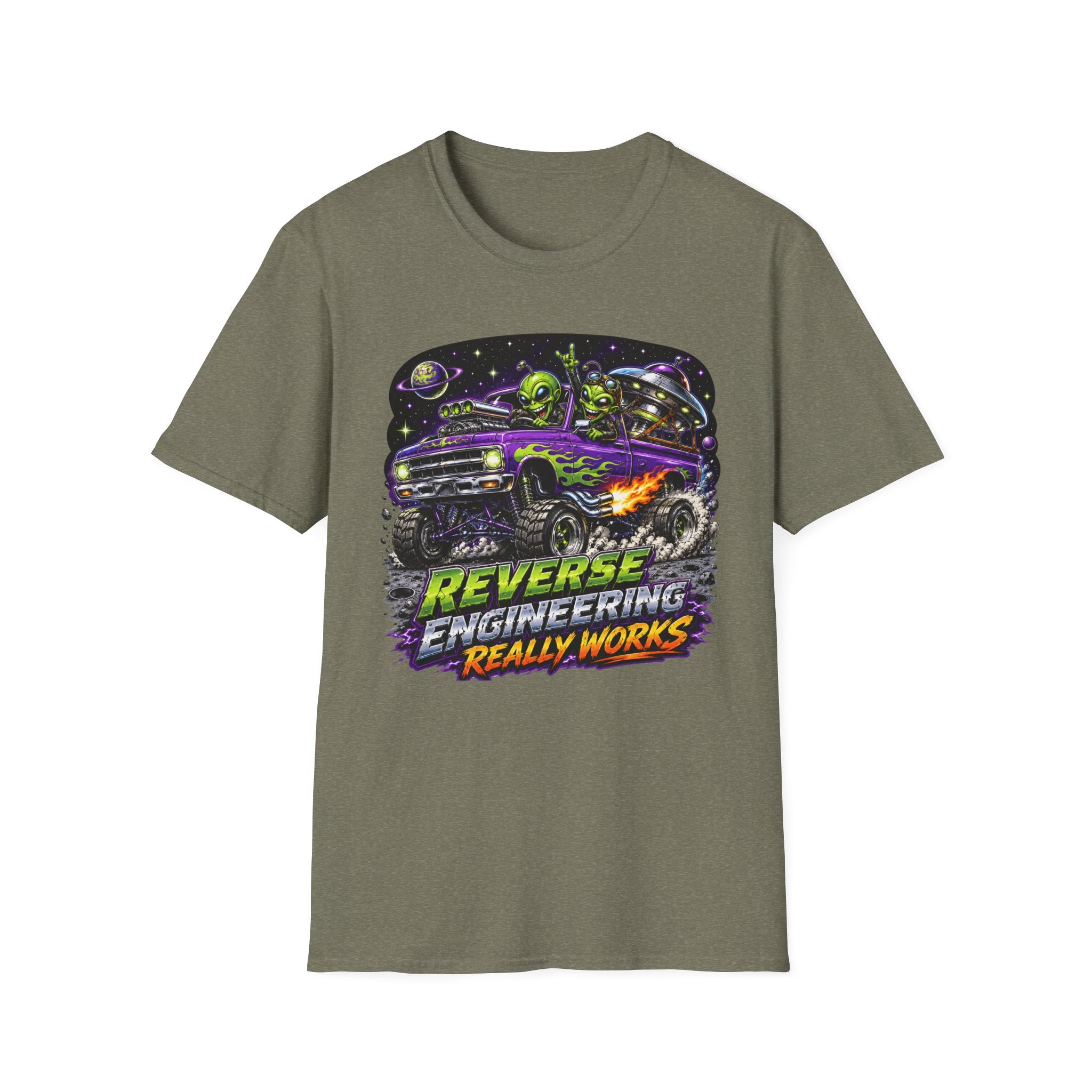 T-Shirt — "Reverse Engineering Really Works" Alien Hot Rod Graphic Tee