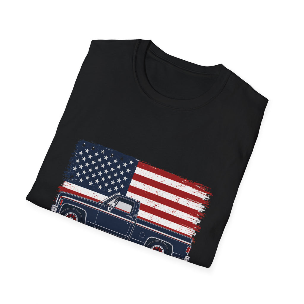 Built Here, Driven Proud Truck T-Shirt — American Flag Vintage Pickup Tee