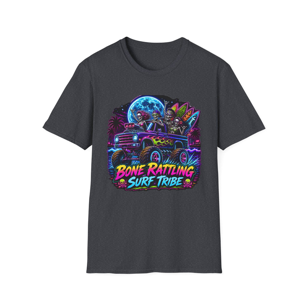 Bone Rattling Surf Tribe T-Shirt — Neon Skull Surf Van Graphic Tee