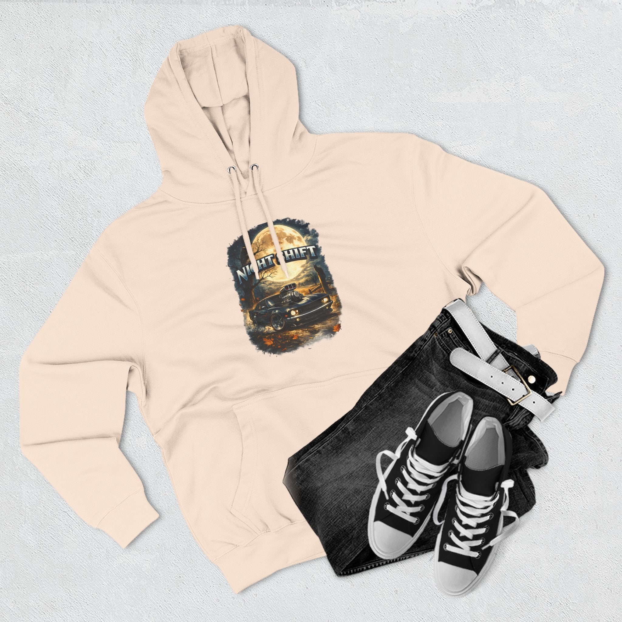 Night Drive Graphic Hoodie — 'Night Shift' Vintage Car Fleece Pullover