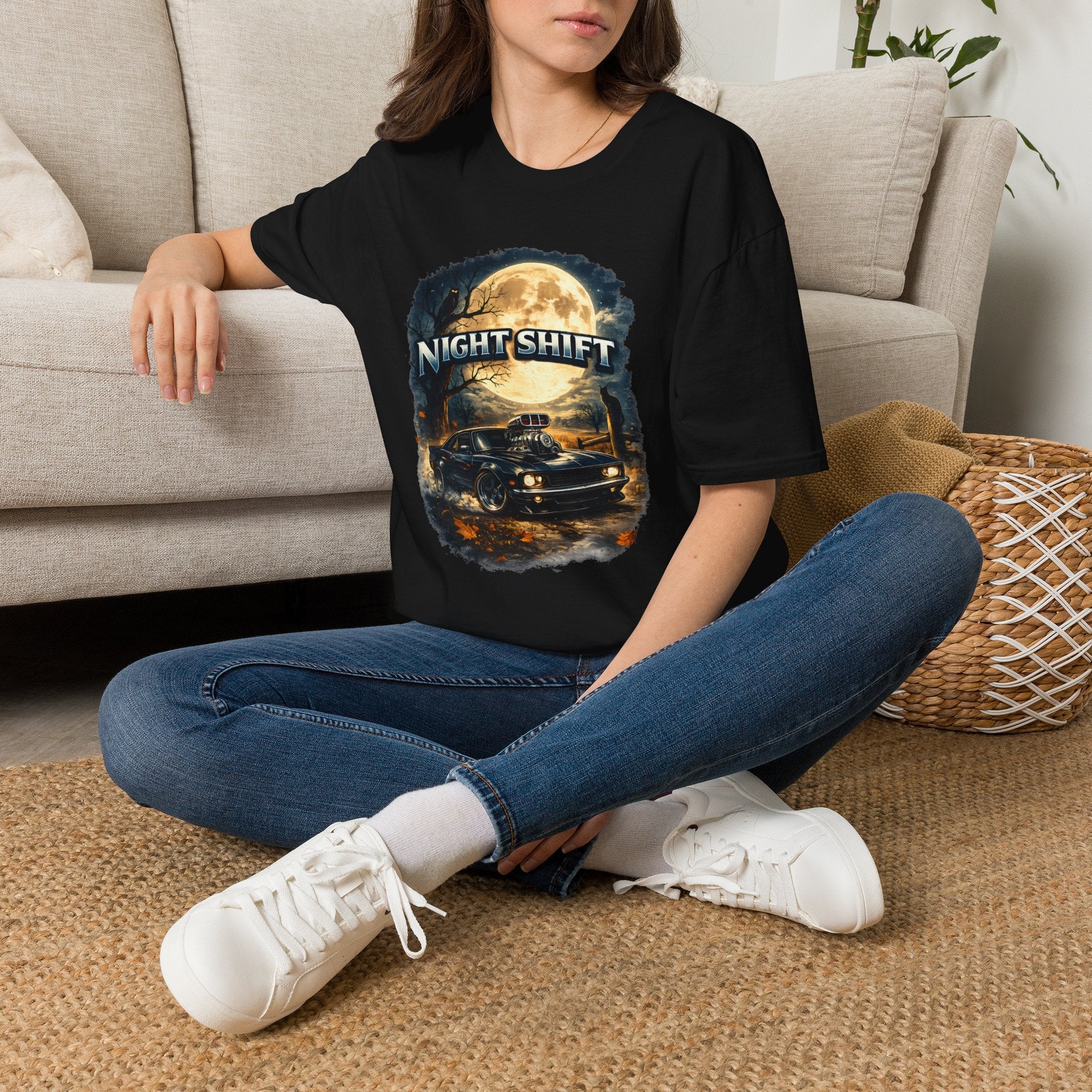 Night Shift T-Shirt — Vintage Full Moon Trucking Tee for Night Drivers