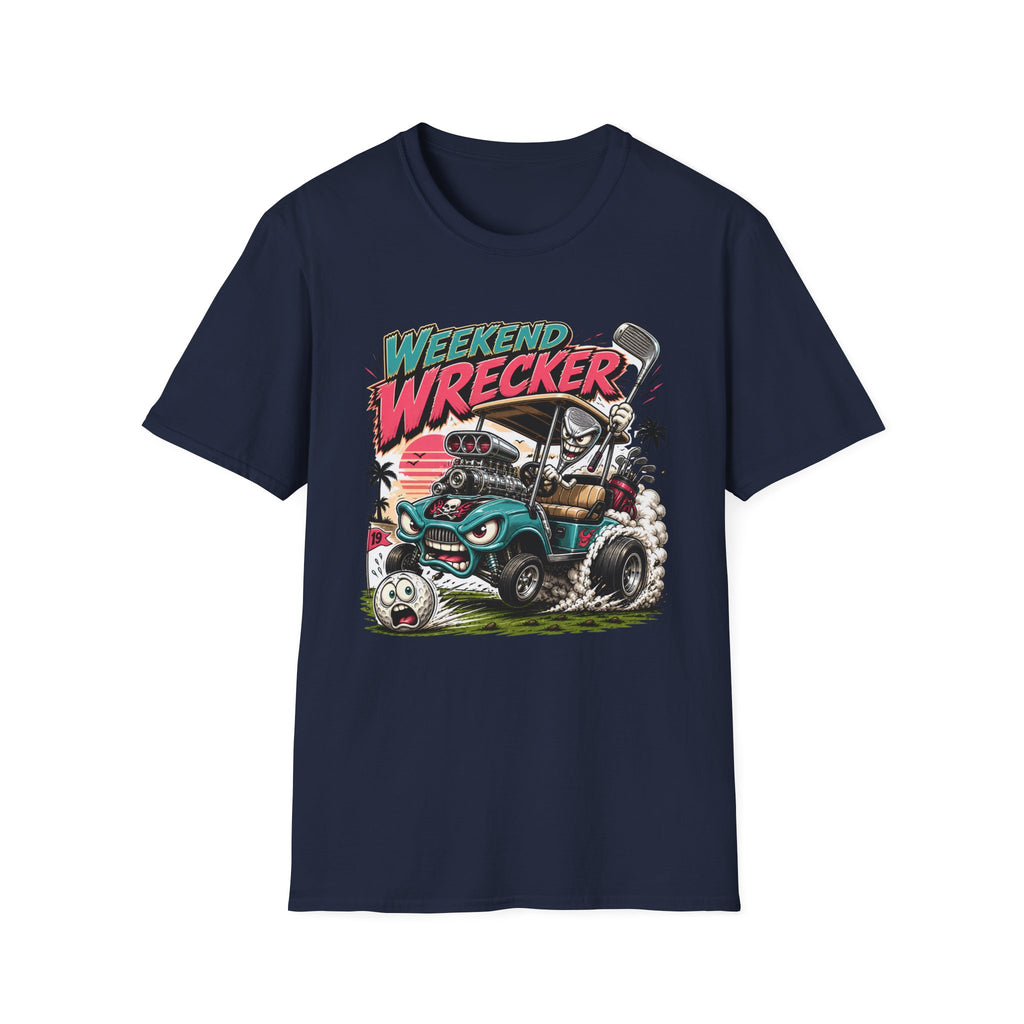 Weekend Wrecker Golf Cart T-Shirt — Retro Tropical Driving Club Tee
