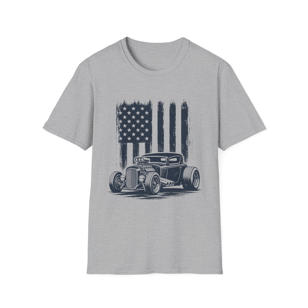 Vintage Hot Rod T-Shirt with Distressed American Flag