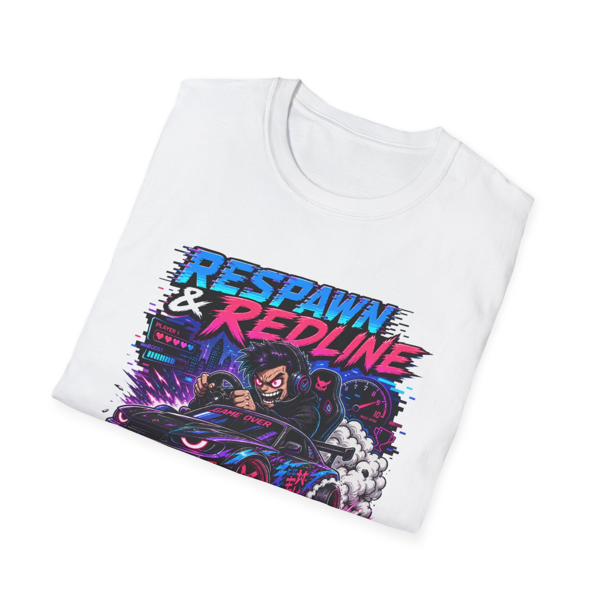 T-Shirt — "Respawn & Redline: No Lag Just Drift" Retro Gaming Drift Car Tee